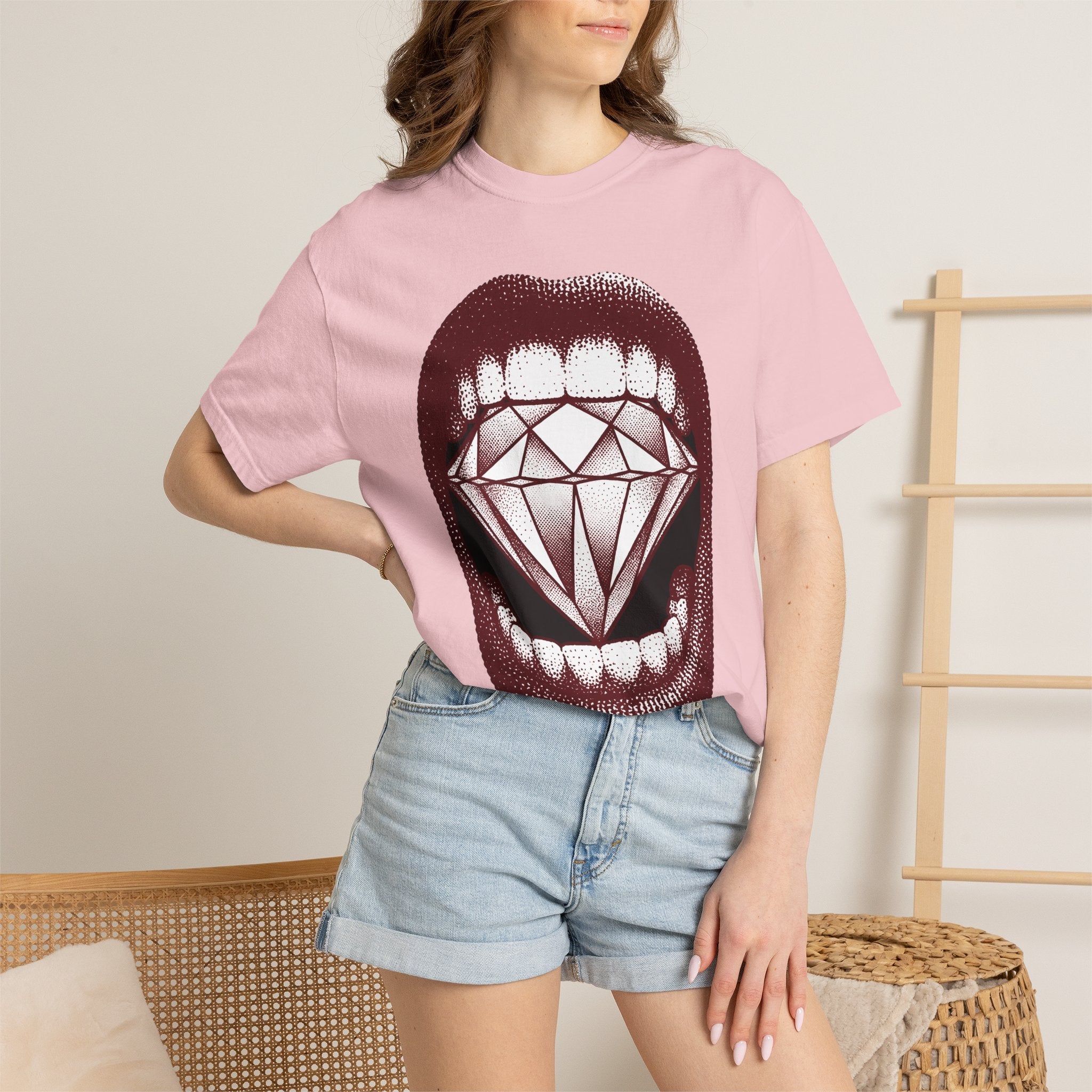 Mouth Diamond Shirt Pop Art Fashion Gift Women Pop Art Tee Diamond Grin T-Shirt Pop Art Fan Pop Artistic Tshirt Style Graphic Retro Gemstone