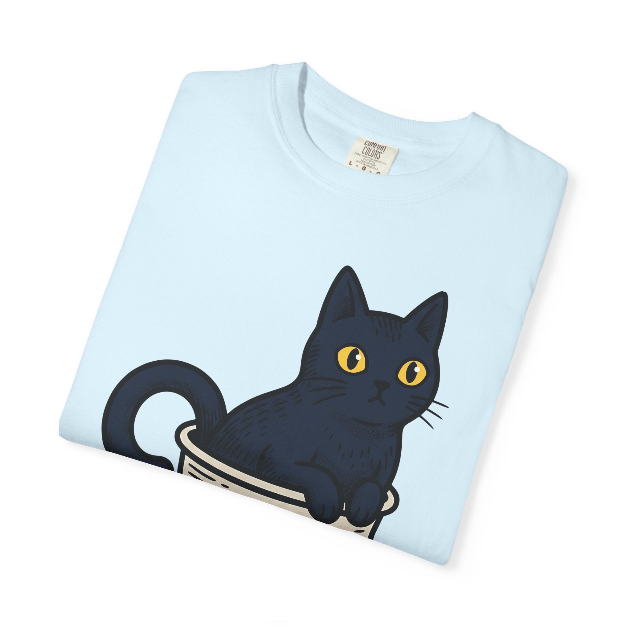 Black Cat Coffee Mug Shirt Halloween Espresso Gift Women Comic Tee Cat Mug T-Shirt Horror Fan Cartoon Tshirt Coffee Illustration Vintage