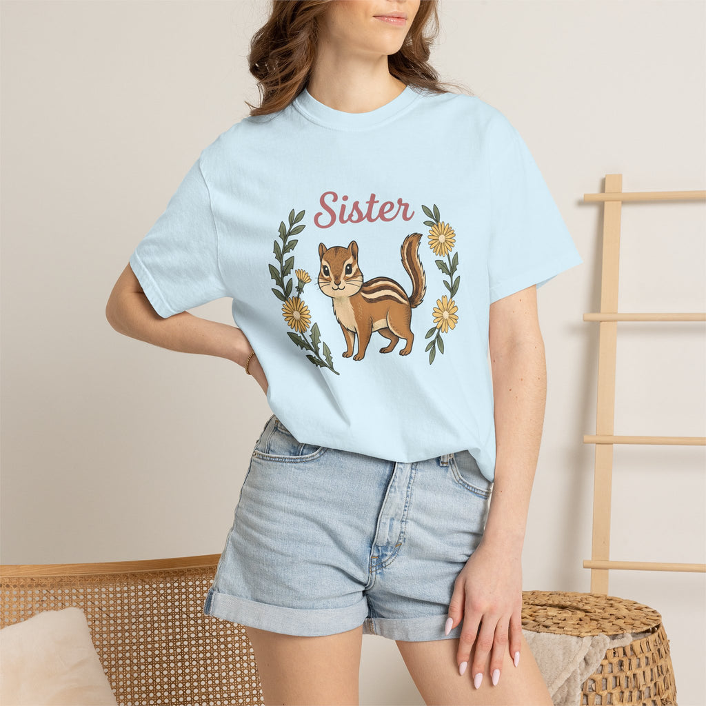 Chipmunk Art Shirt Animals & Flowers Household Gift Women Cartoon Tee Squirrel T-Shirt Wildlife Fan Animal Tshirt Home Graphic Doodle