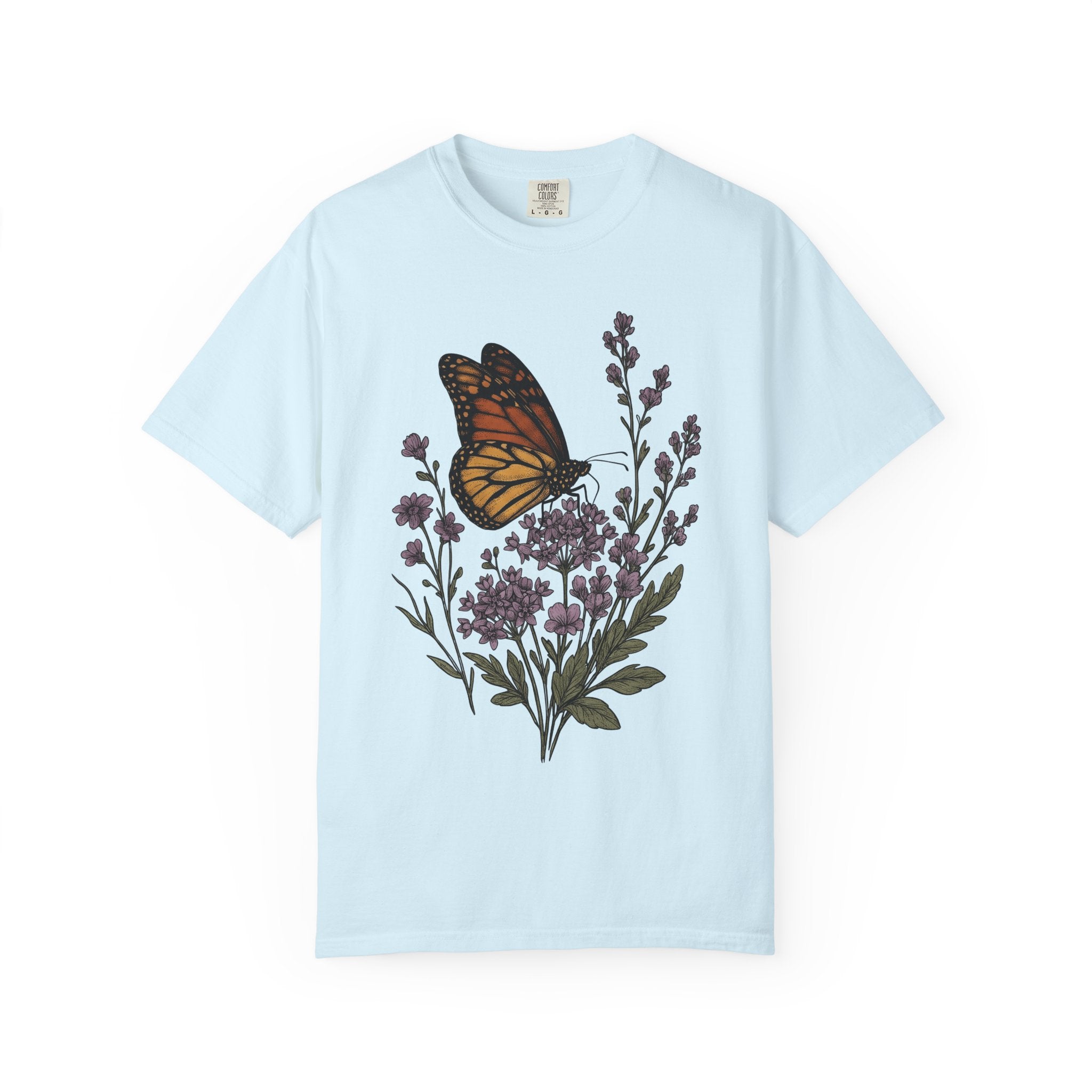 Butterfly Flowers Shirt Cottagecore Nature Gift Women Botanical Tee Butterfly T-Shirt Rustic Fan Floral Tshirt Environmental Graphic Vintage