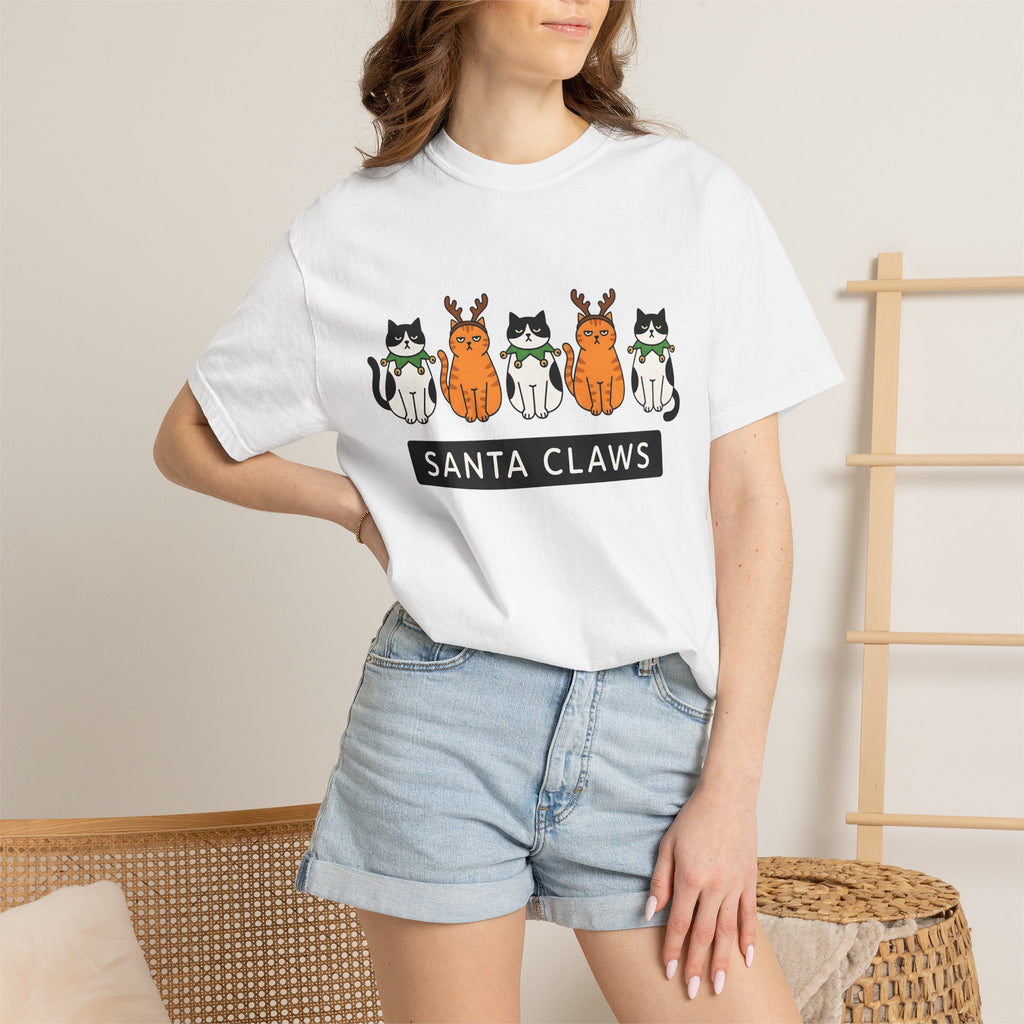 Holiday Cats Shirt Christmas Animal Gift Women Comic Tee Kitty Cat T-Shirt Xmas Fan Feline Graphic Tshirt Simple Antler Headband Tshirt