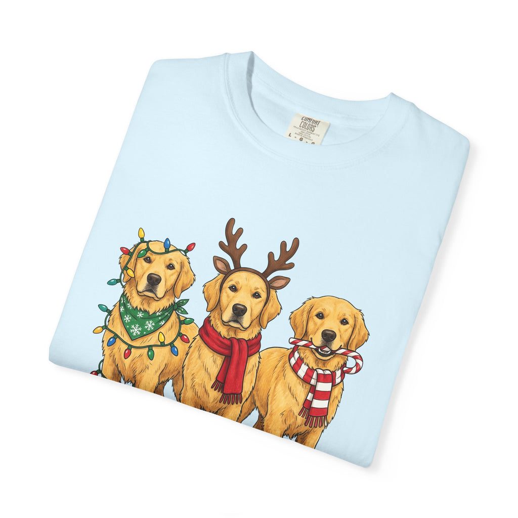 Retriever Dog Shirt Christmas Pets Gift Women Sketch Tee Dog T-Shirt Christmas Fan Drawing Graphic Retro Holiday Lights Tshirt