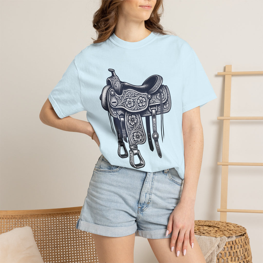 Horse Saddle Shirt Cowgirl Equestrian Gift Women Old School Tee Saddle T-Shirt Cowgirl Fan Western Tshirt Horse Riding Graphic Pencil Art