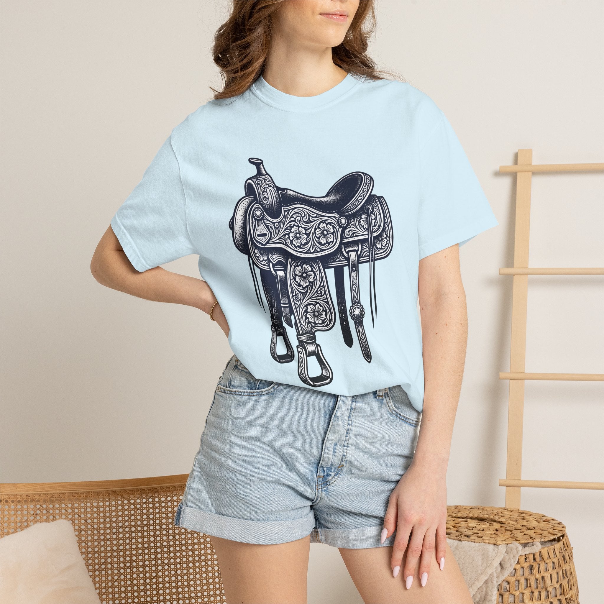 Horse Saddle Shirt Cowgirl Equestrian Gift Women Old School Tee Saddle T-Shirt Cowgirl Fan Western Tshirt Horse Riding Graphic Pencil Art