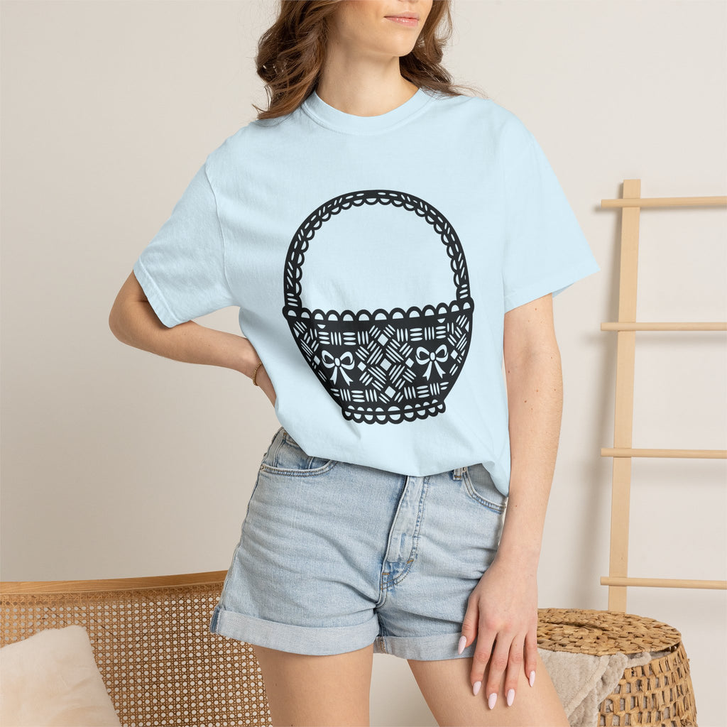 Wicker Basket Shirt Easter Celebration Gift Women Outline Tee Basket T-Shirt Easter Fan Wickerwork Graphic Modern Ribbon Tshirt