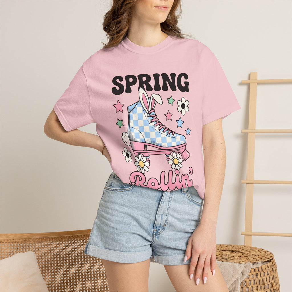 Bunny Skate Shirt Easter Plants Gift Women Classic Tee Rabbit Skate T-Shirt Easter Fan Spring Tshirt Vintage Illustration Floral Graphic