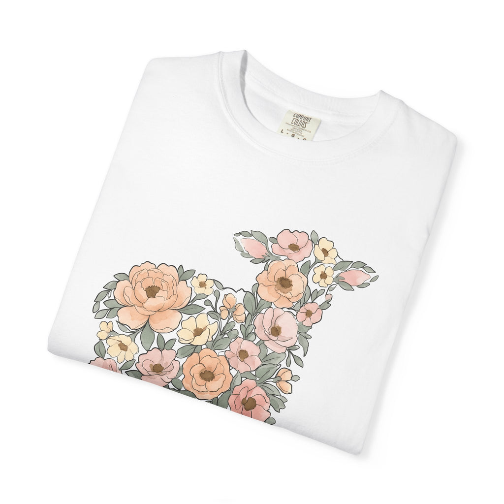 Floral Lamb Shirt Easter Spring Gift Women Watercolor Tee Lamb T-Shirt Easter Fan Watercolour Tshirt Season Graphic Hand Drawn Flowers