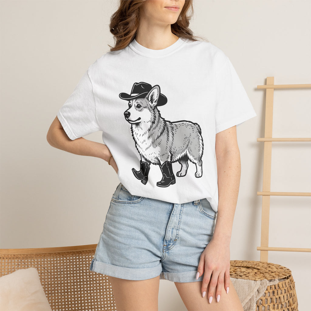 Corgi Pet Shirt Cowgirl Animal Gift Women Cartoon Tee Puppy T-Shirt Rodeo Fan Cartoonish Tshirt Creature Graphic Hand Drawn Leather Boots