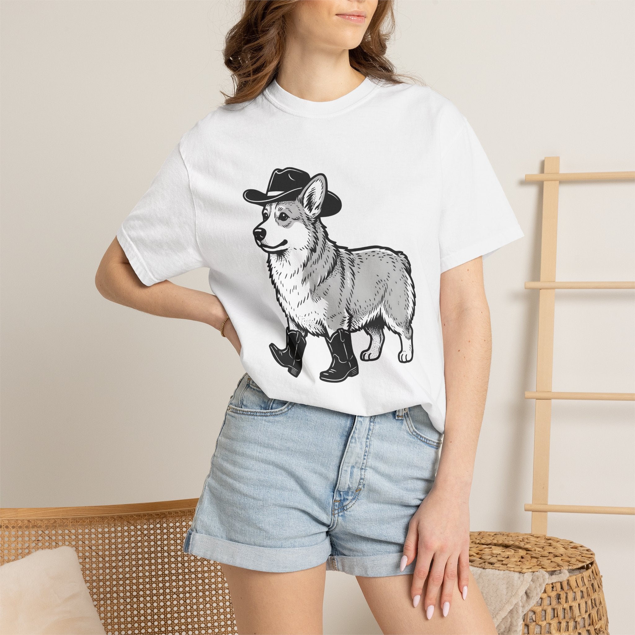 Corgi Pet Shirt Cowgirl Animal Gift Women Cartoon Tee Puppy T-Shirt Rodeo Fan Cartoonish Tshirt Creature Graphic Hand Drawn Leather Boots