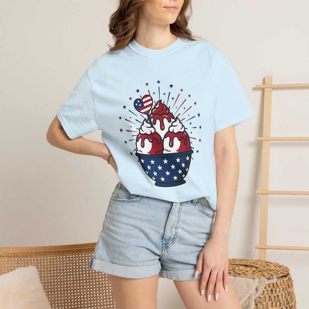 Ice Cream Scoop Shirt Desserts America Gift Women Kawaii Tee Ice Cream Ball T-Shirt Sweets Fan Cute Tshirt Usa Graphic Classic Glitter