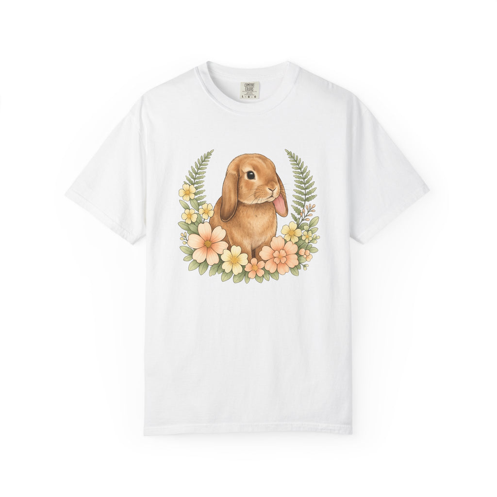 Hare Floral Shirt Easter Critter Gift Women Cartoon Tee Rabbit T-Shirt Easter Fan Bunny Tshirt Creature Graphic Rustic Garden Blooms Tshirt