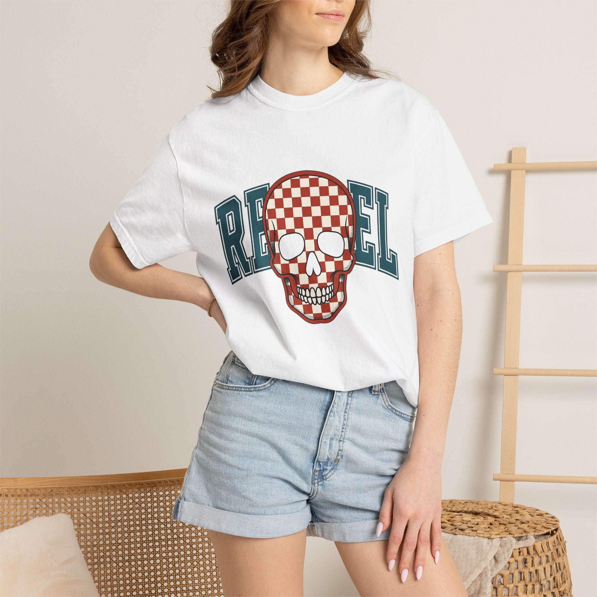 Gingham Skull Shirt America Music Gift Women Pop Art Tee Sugar Skull T-Shirt Patriot Fan Retro Tshirt Melody Graphic Classic Varsity Font