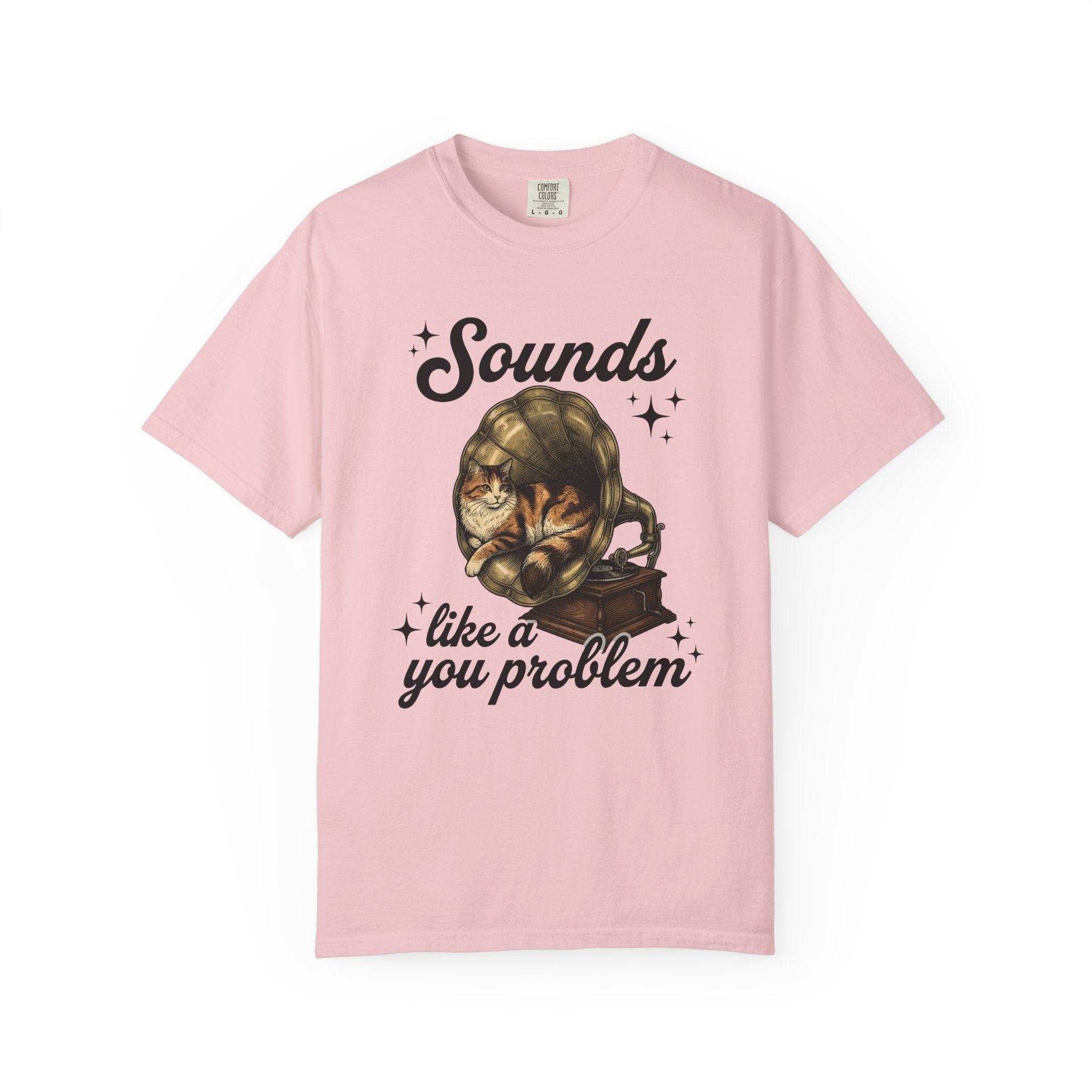 Cat Gramophone Shirt Cat Music Gift Women Vintage Tee Phonograph T-Shirt Feline Fan Retro Tshirt Melody Graphic Hand Drawn Stars Tshirt