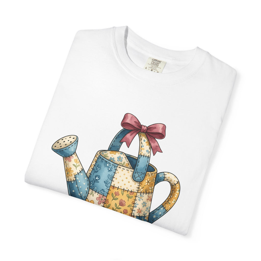 Patchwork Watering Can Shirt Easter Spring Gift Women Farmhouse Tee Watering Can T-Shirt Easter Fan Rustic Tshirt Season Graphic Watercolor