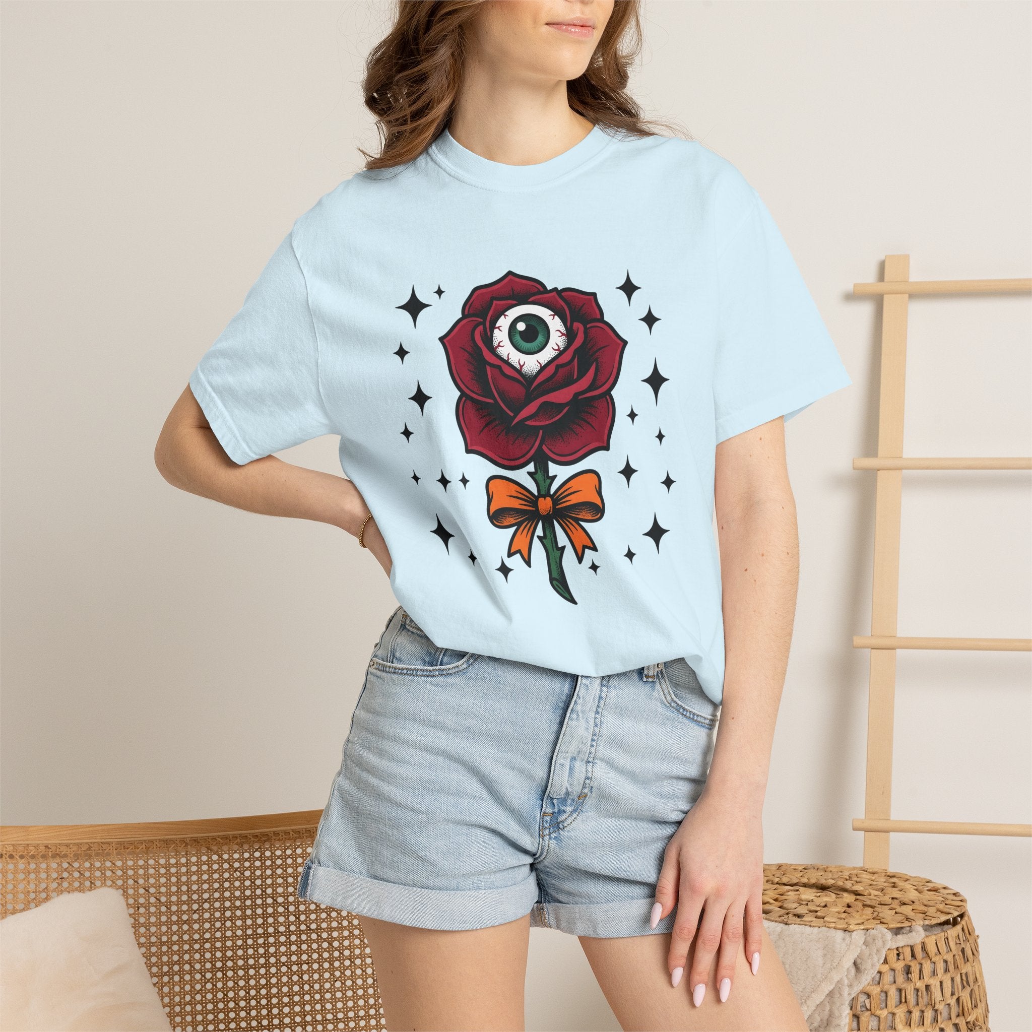 Eyeball Rose Shirt Halloween Gothic Gift Women Tattoo Tee Rosebud T-Shirt Horror Fan Ink Tshirt Dark Graphic Vintage Stars Tshirt