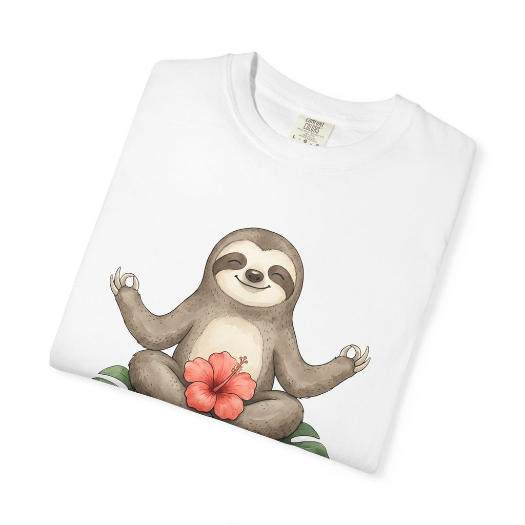 Sloth Yoga Shirt Yoga Animal Gift Women Whimsical Tee Slow Loris T-Shirt Yoga Enthusiast Wildlife Graphic Tshirt Watercolor Hibiscus Tshirt