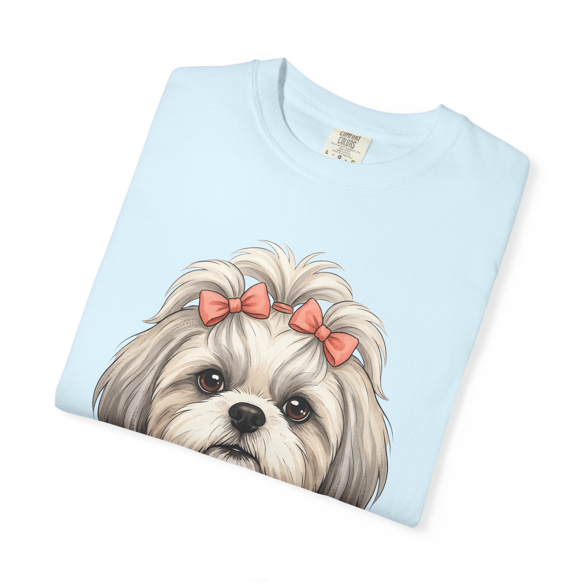Shih Tzu Dog Shirt Dog Pet Gift Women Cute Tee Dog T-Shirt Dog Fan Puppy Tshirt Pet Graphic Hand Drawn Bow Tshirt