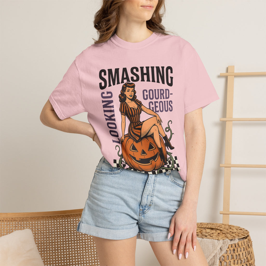 Pinup Girl Pumpkin Shirt Halloween Pinup Gift Women Vintage Tee Gourd T-Shirt Horror Fan Retro Tshirt Pinup Graphic Retro Checkerboard