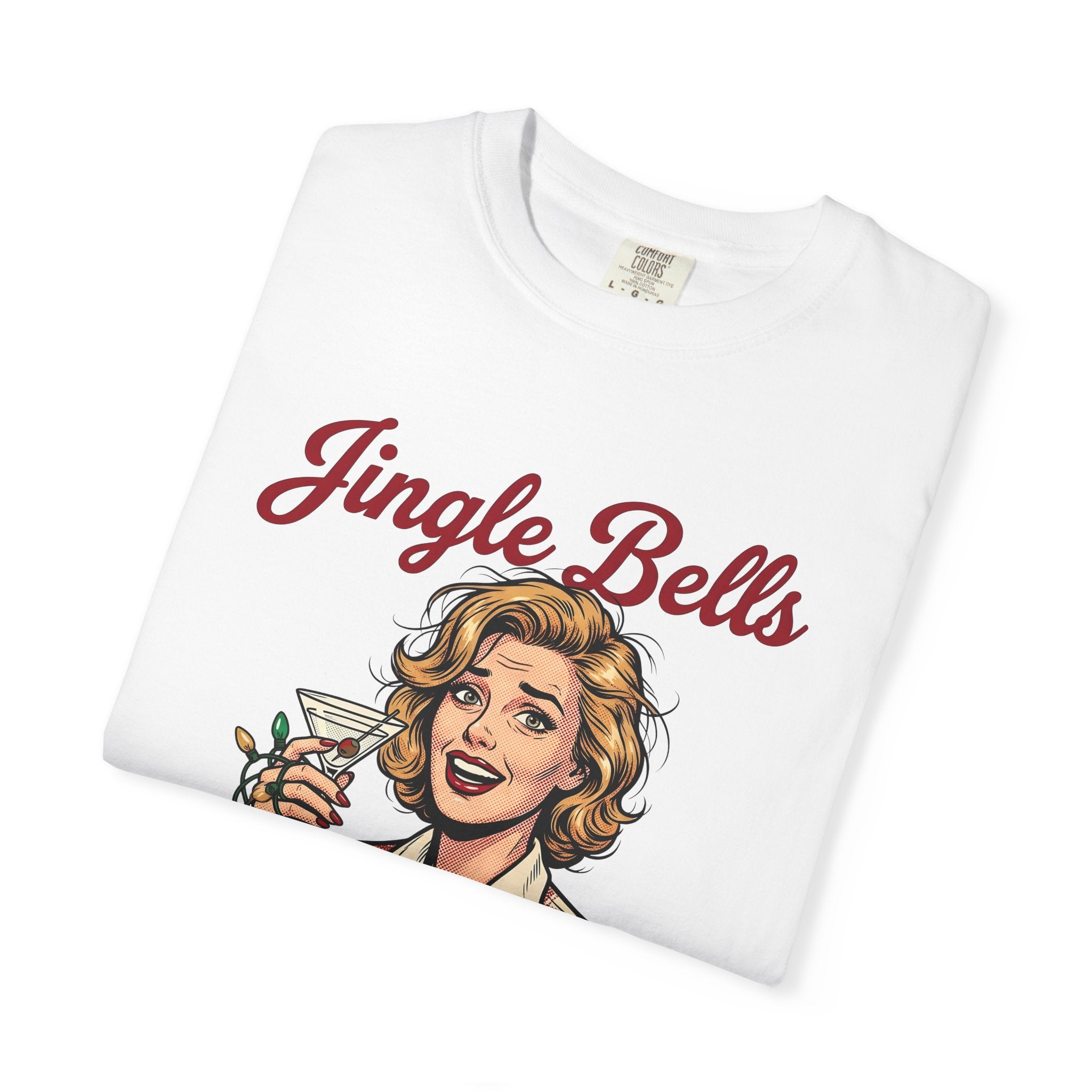 Vintage Woman Drink Shirt Holiday Holidays Gift Women Retro Tee Cocktail T-Shirt Holiday Fan Vintage Graphic Pop Art String Lights Tshirt