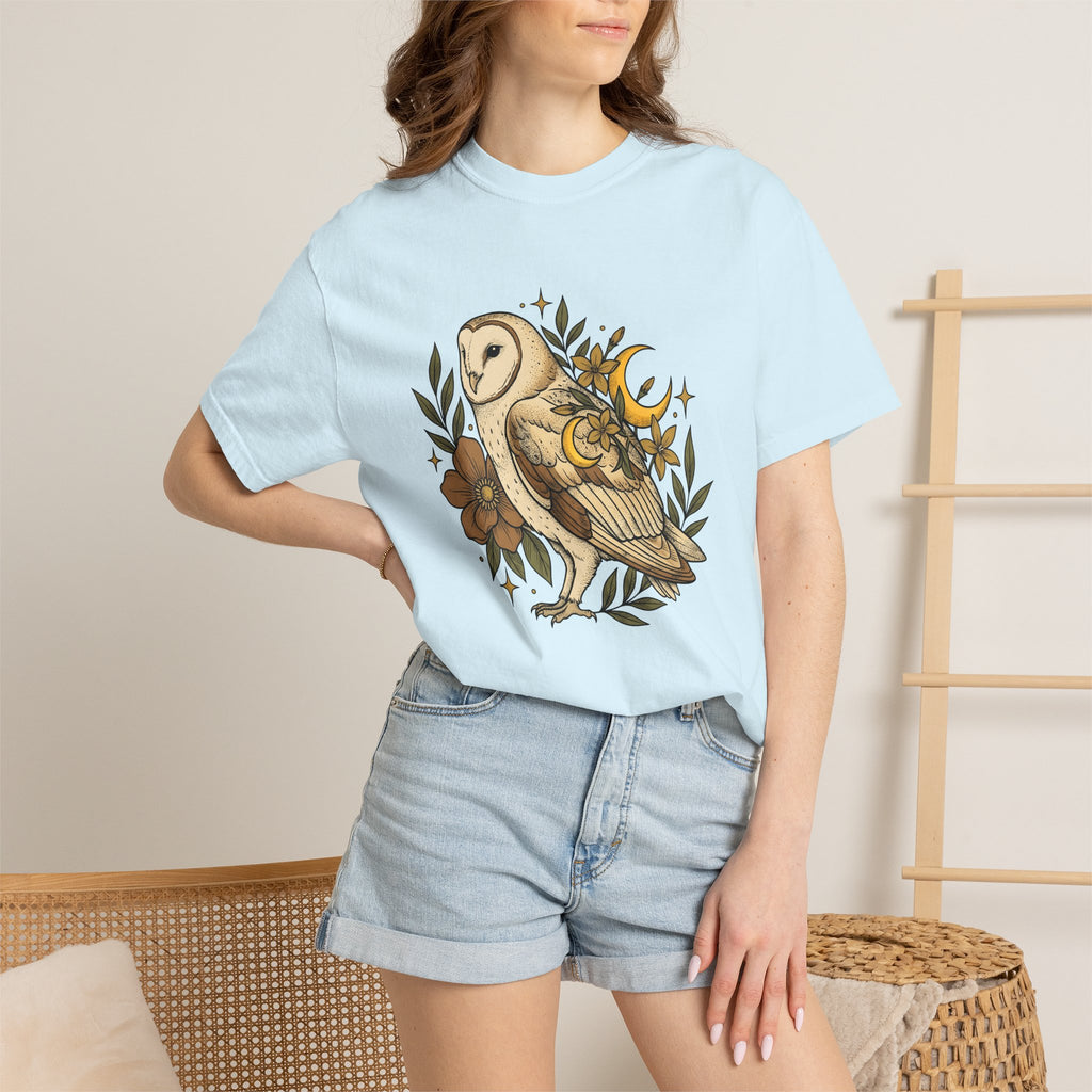 Barn Owl Shirt Animals & Flowers Hippie Gift Women Line Art Tee Owl T-Shirt Animal Fan Owl Tshirt Bohemian Graphic Hand Drawn Moon Tshirt