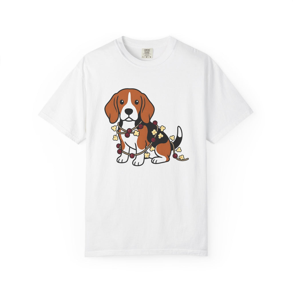 Beagle Hound Shirt Dog Holiday Decor Gift Women Animated Tee Hound Dog T-Shirt Dog Fan Cartoon Tshirt Christmas Graphic Clean Popcorn Chain