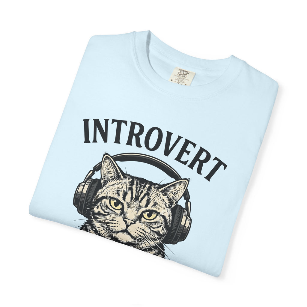 Tabby Cat Headphones Shirt Cat Introvert Gift Women Vintage Tee Cat Earphones T-Shirt Cat Fan Feline Tshirt Introvert Graphic Hand Drawn