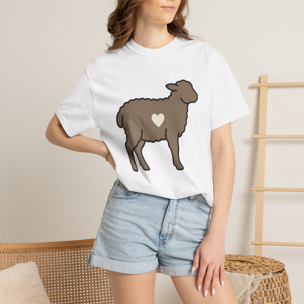 Lamb Shirt Easter Creatures Gift Women Sweet Tee Sheep T-Shirt Spring Fan Lamb Graphic Tshirt Clean Heart Shape Tshirt
