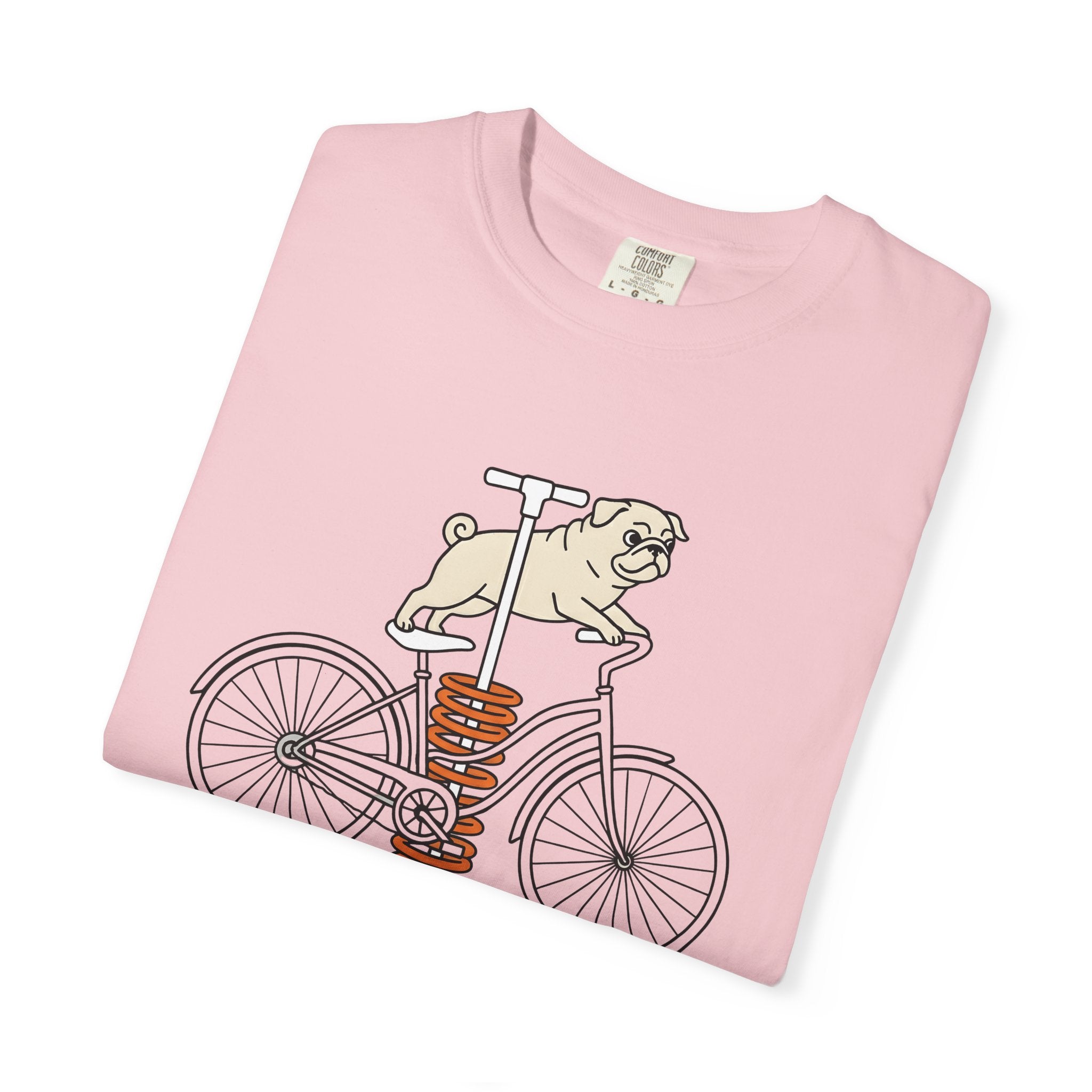 Pug Bicycle Shirt Funny Dog Gift Women Cartoon Tee Doggy T-Shirt Humor Fan Comic Tshirt Canine Graphic Minimalist Pogo Stick Tshirt