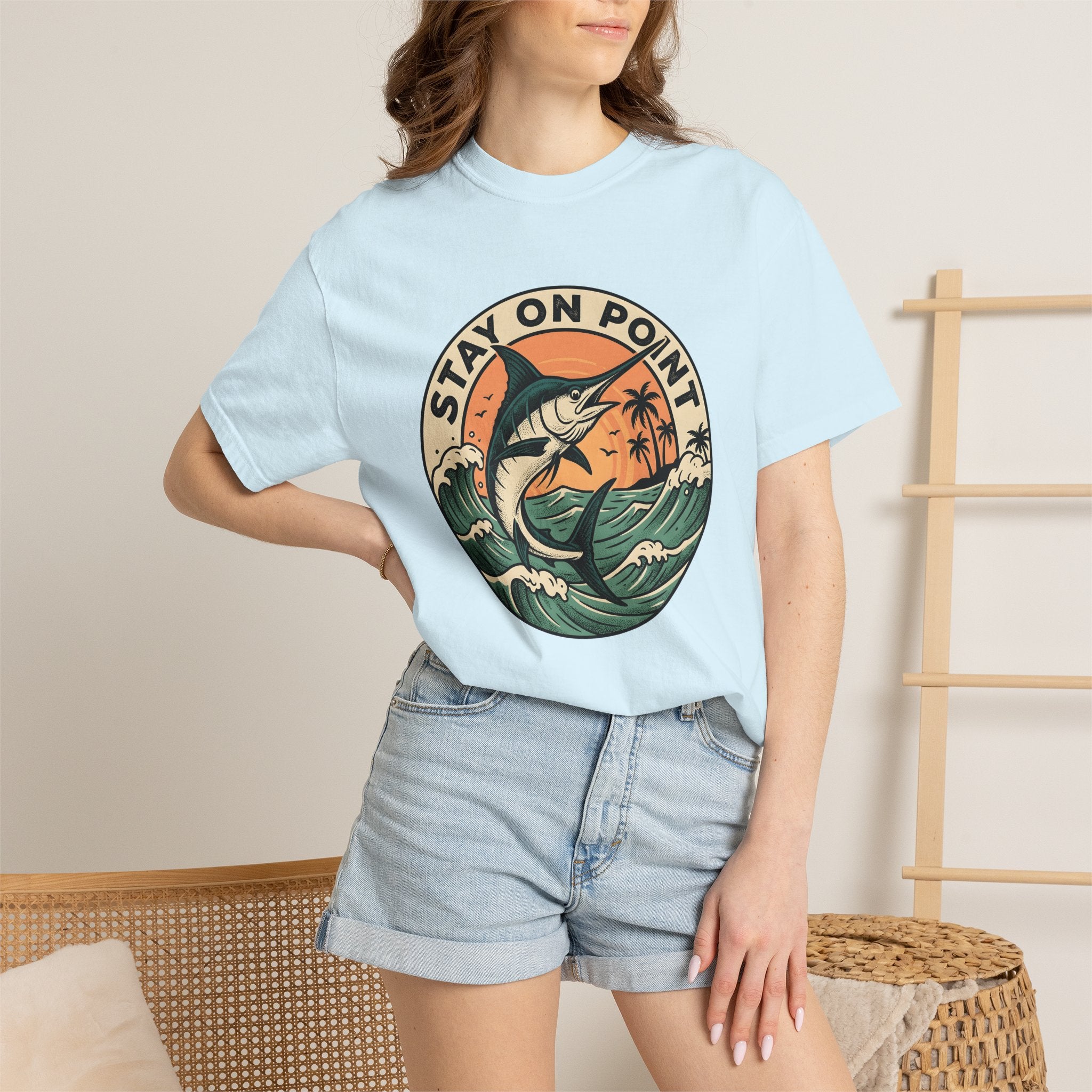 Billfish Shirt Fishing Sands Gift Women Pop Art Tee Sailfish T-Shirt Angler Fan Marlin Tshirt Beach Graphic Nostalgic Wave Spray Tshirt