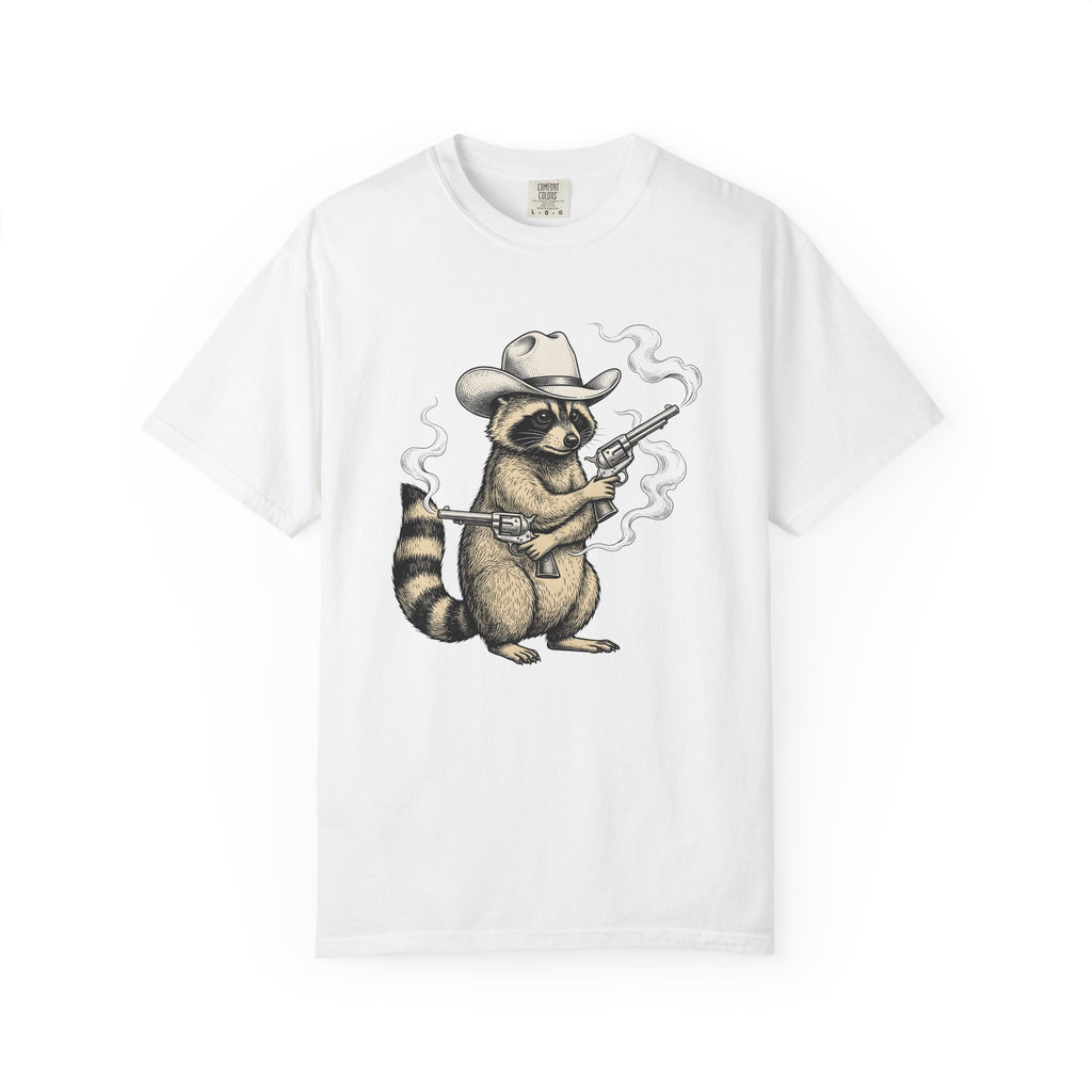 Raccoon Western Hat Shirt Cowgirl Wildlife Gift Women Retro Tee Trash Panda T-Shirt Cowgirl Fan Vintage Tshirt Animal Graphic Sketch Pistol