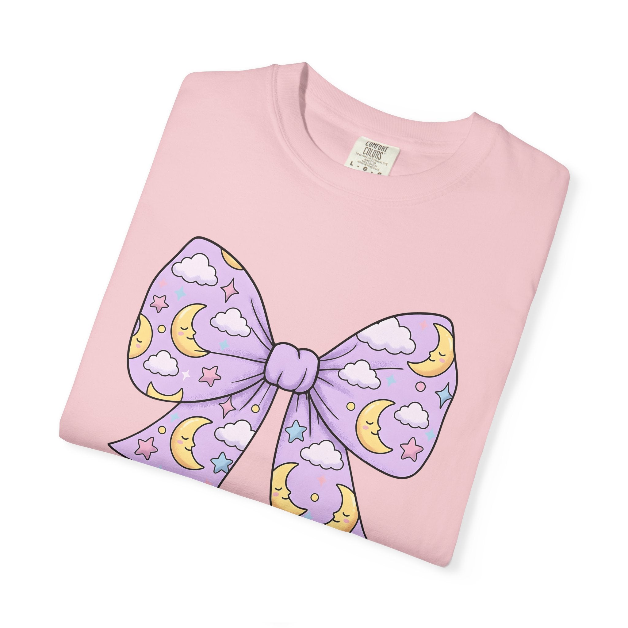 Night Bow Shirt Celestial Sweet Gift Women Hand Drawn Tee Bow Tie T-Shirt Galaxy Fan Illustrated Tshirt Cute Graphic Muted Glitter Tshirt