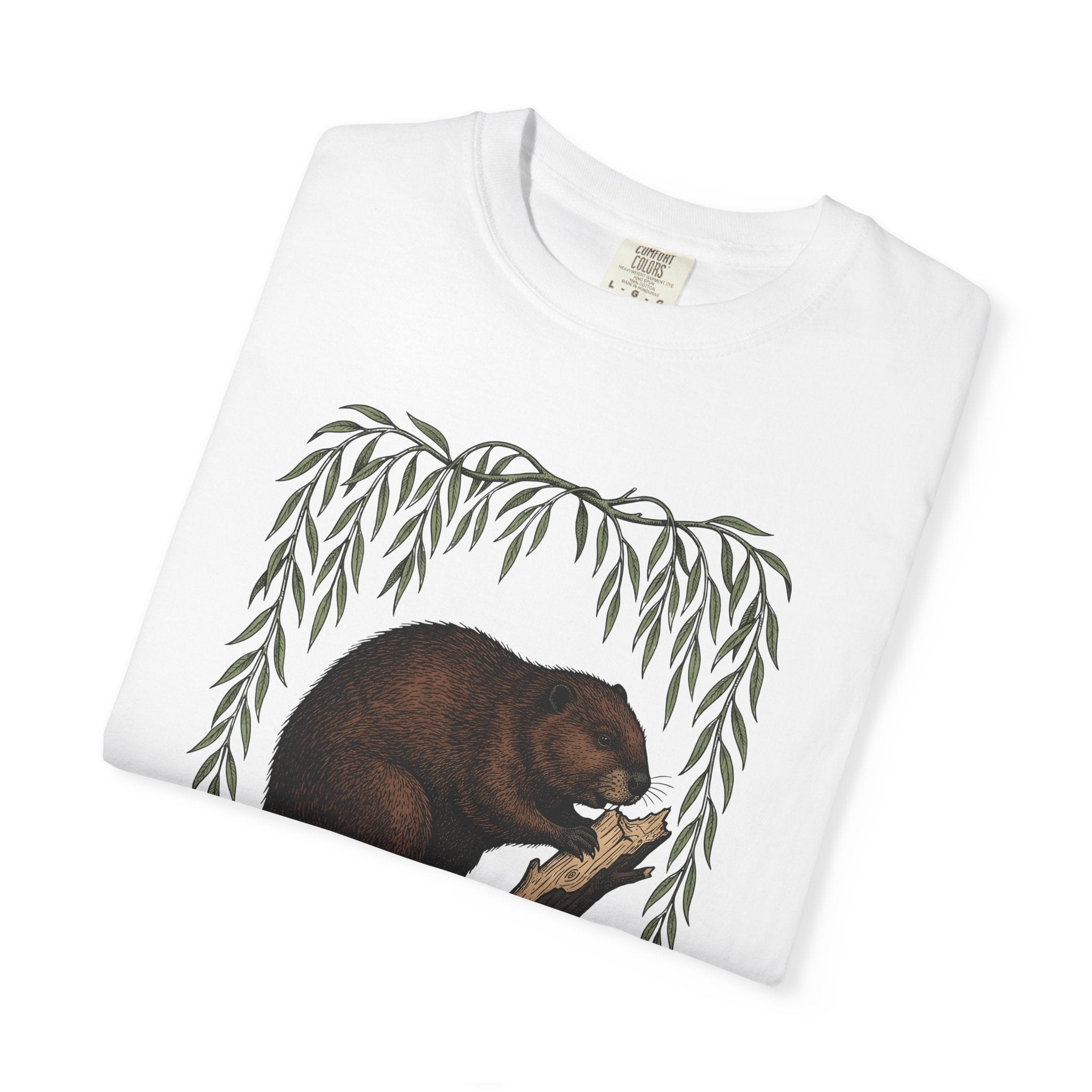 Beaver Artwork Shirt Animals Environment Gift Women Old School Tee Beaver T-Shirt Wildlife Fan Vintage Tshirt Eco Graphic Ink Willow Leaves