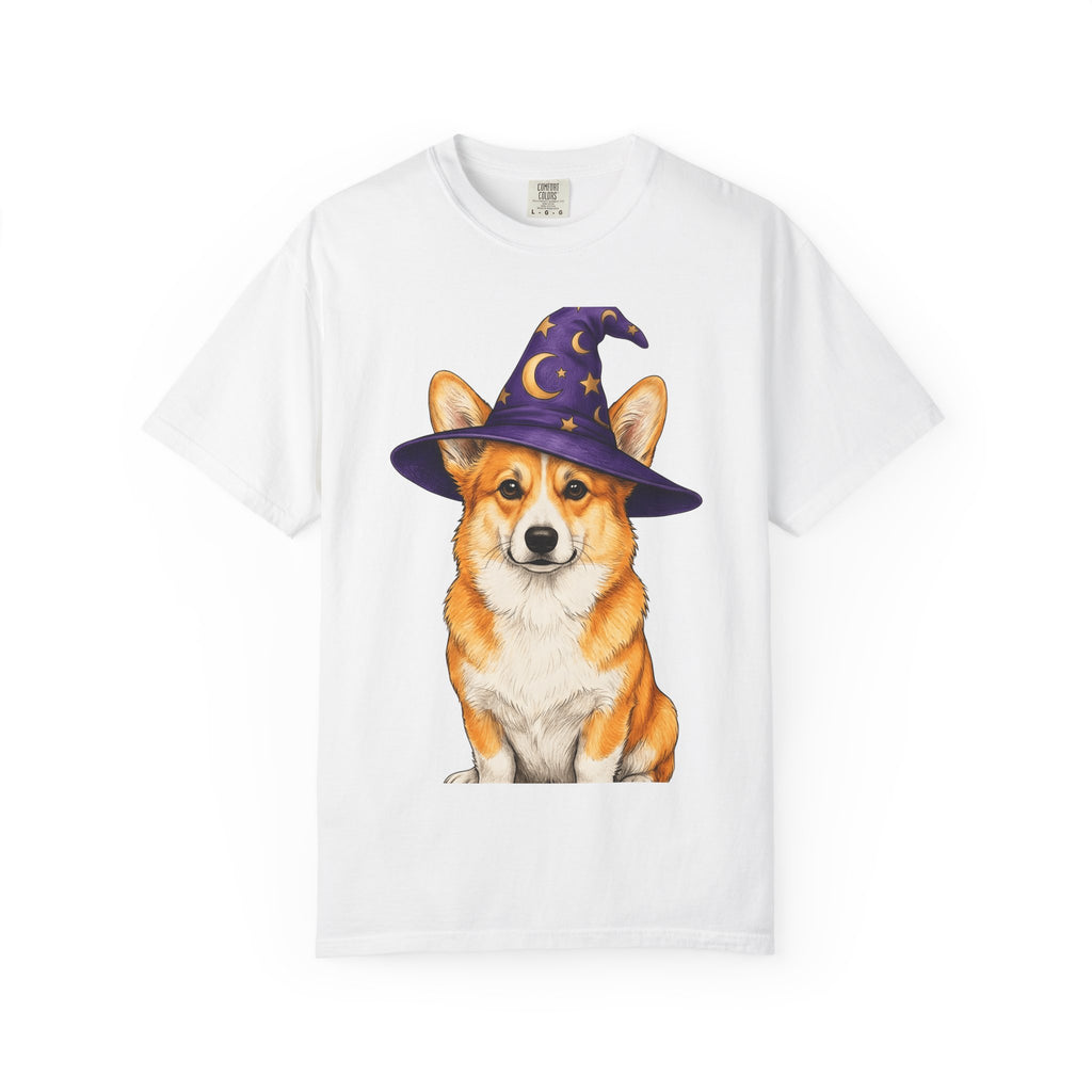 Corgi Mage Shirt Dog Holiday Gift Women Sketch Tee Pembroke Welsh Corgi T-Shirt Dog Fan Drawing Graphic Retro Pointed Hat Tshirt