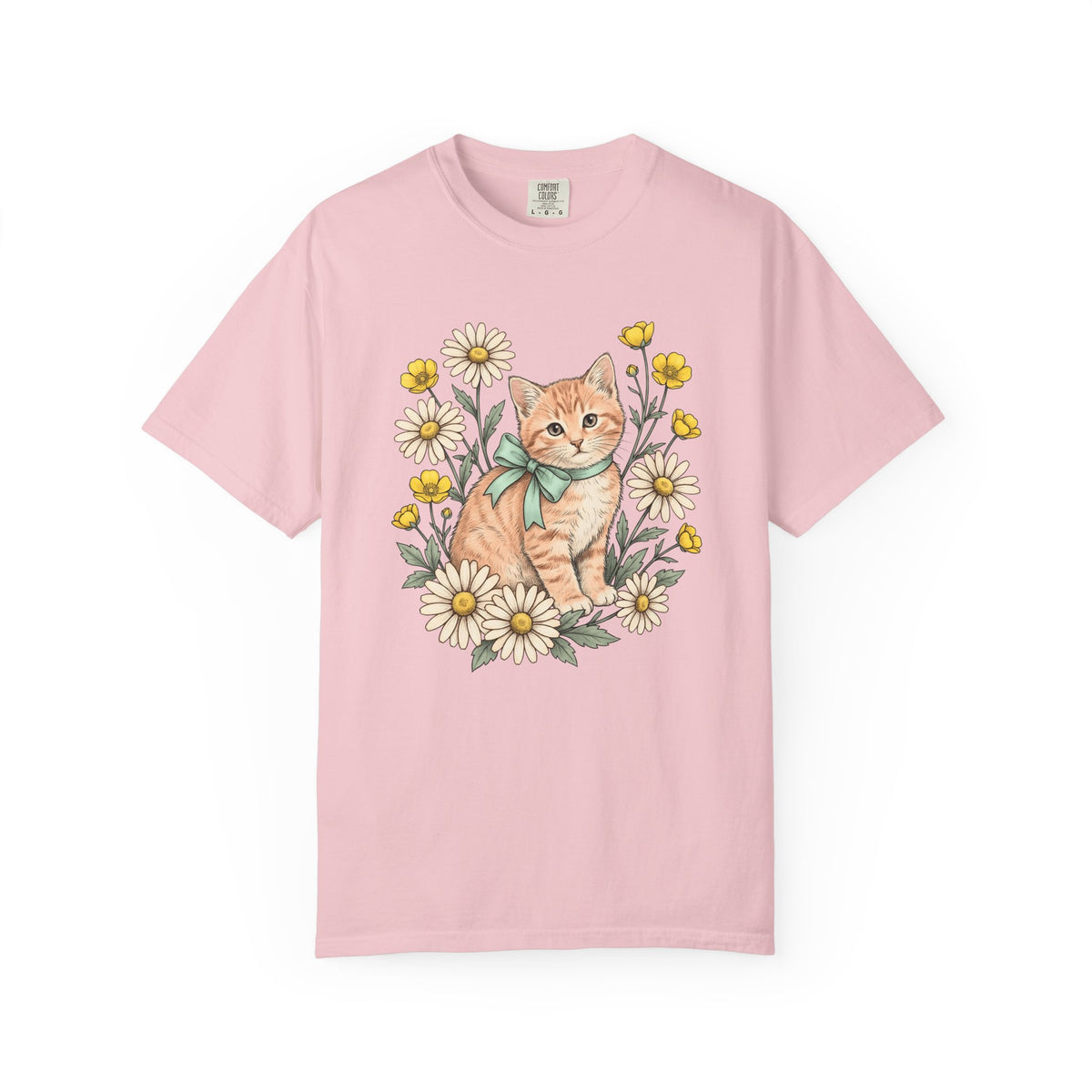 Tabby Cat Shirt Easter Floral Unisex Gift Hand Drawn Tee Kitten T-Shirt Easter