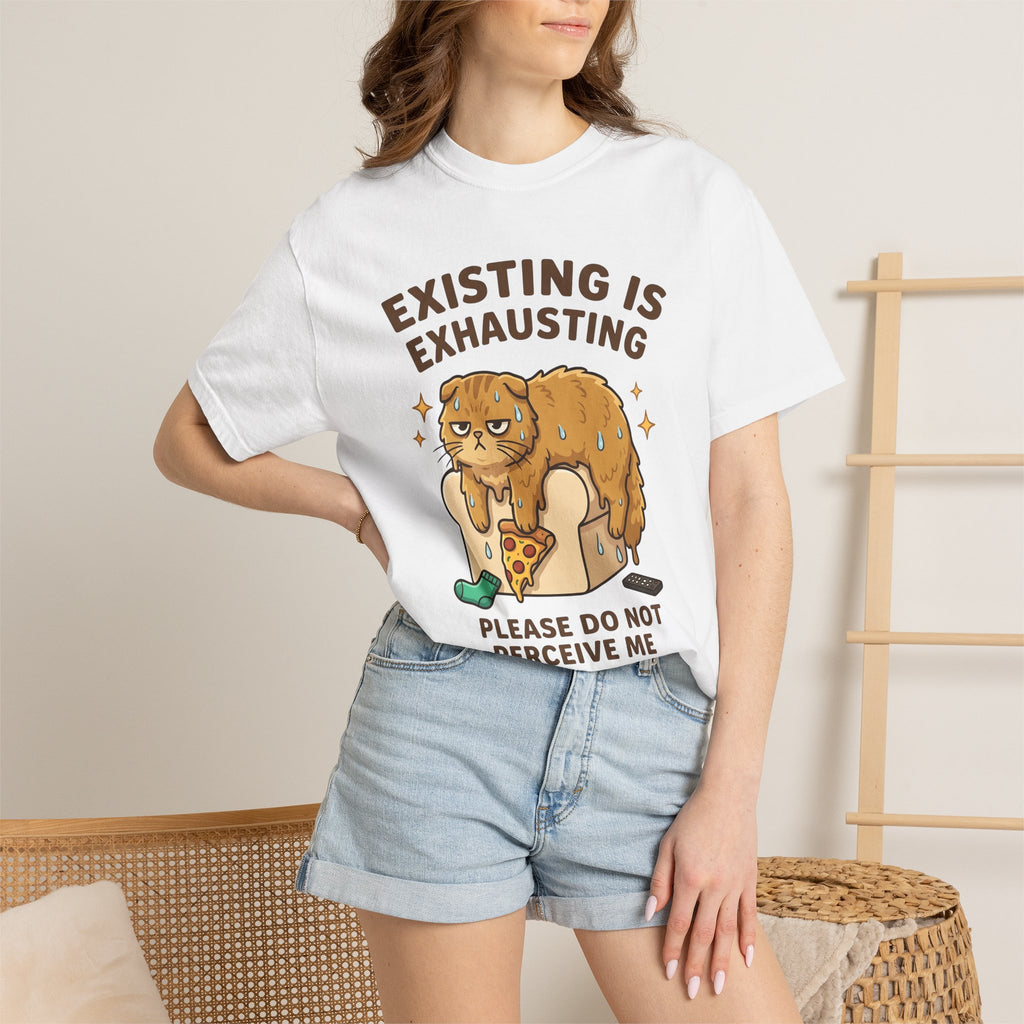 Relaxed Cat Shirt Cat Comedy Gift Women Playful Tee Kitty T-Shirt Cat Fan Funny Tshirt Humor Graphic Illustrated Slice Of Pizza Tshirt