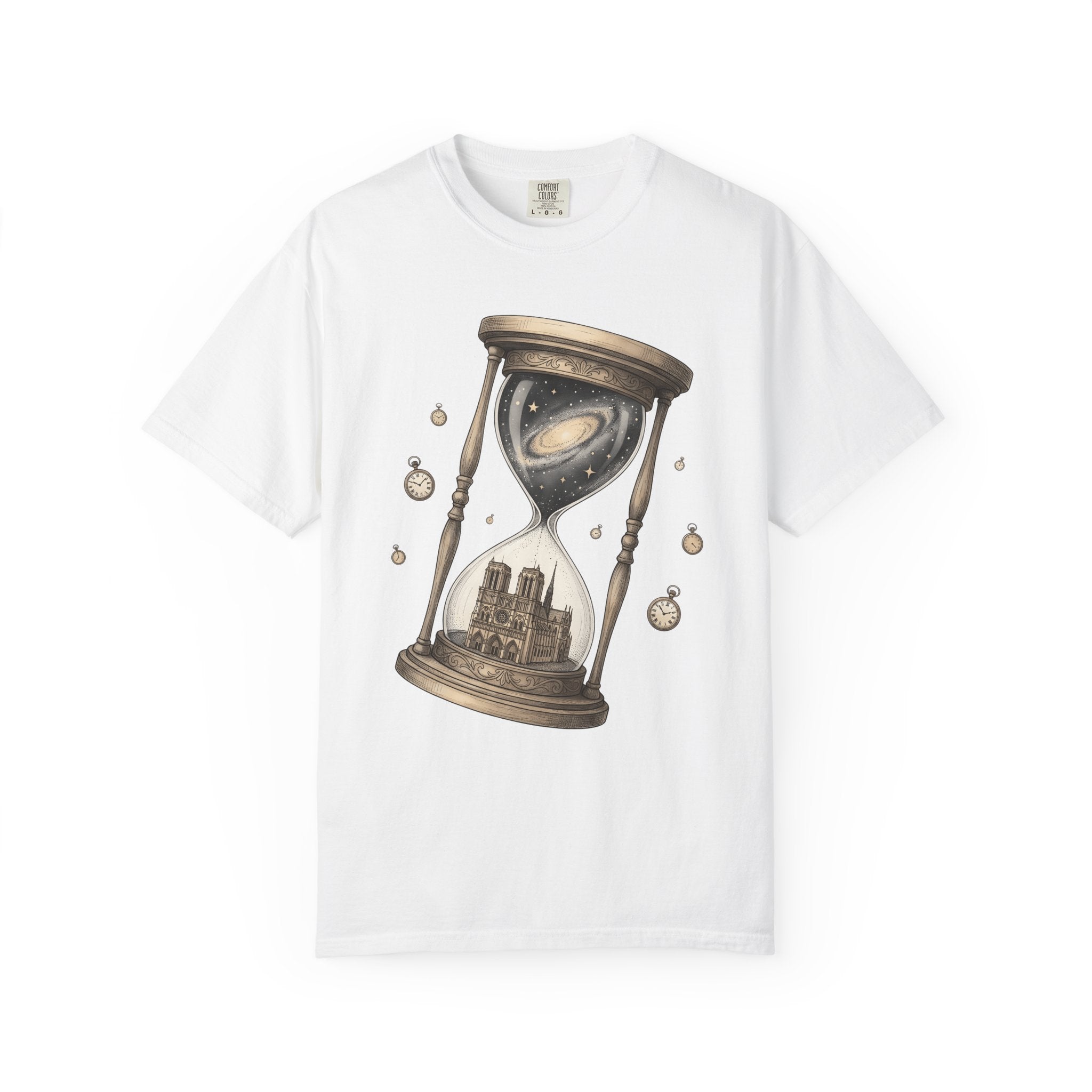 Sandglass Galaxy Shirt Time Astronomy Gift Women Old School Tee Galaxy T-Shirt Timekeeper Fan Cosmic Tshirt Universe Graphic Doodle Clock