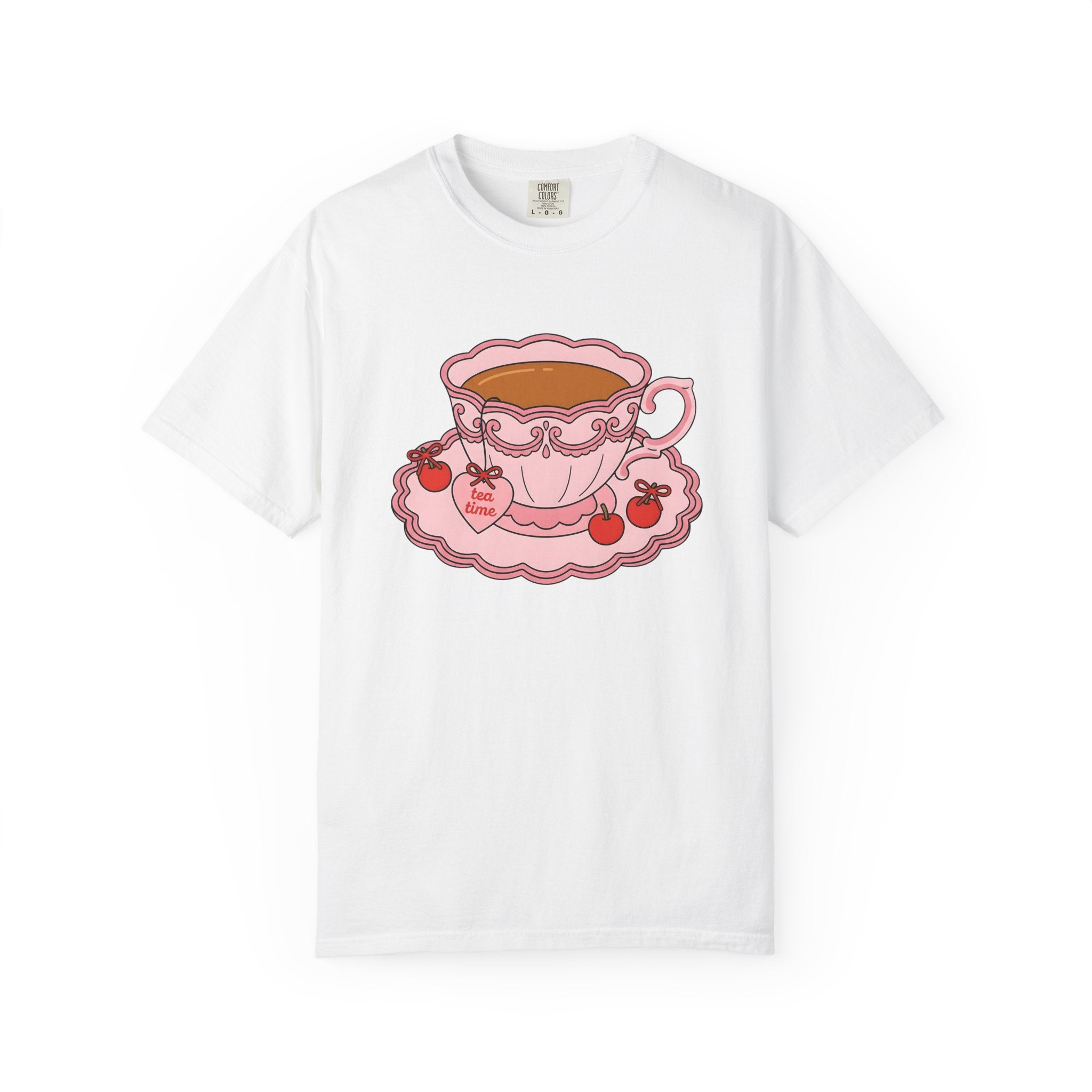 Tea Cup Shirt Tea Foodie Gift Women Kawaii Tee Teacup T-Shirt Tea Fan Cute Tshirt Food Graphic Retro Cherry Tshirt