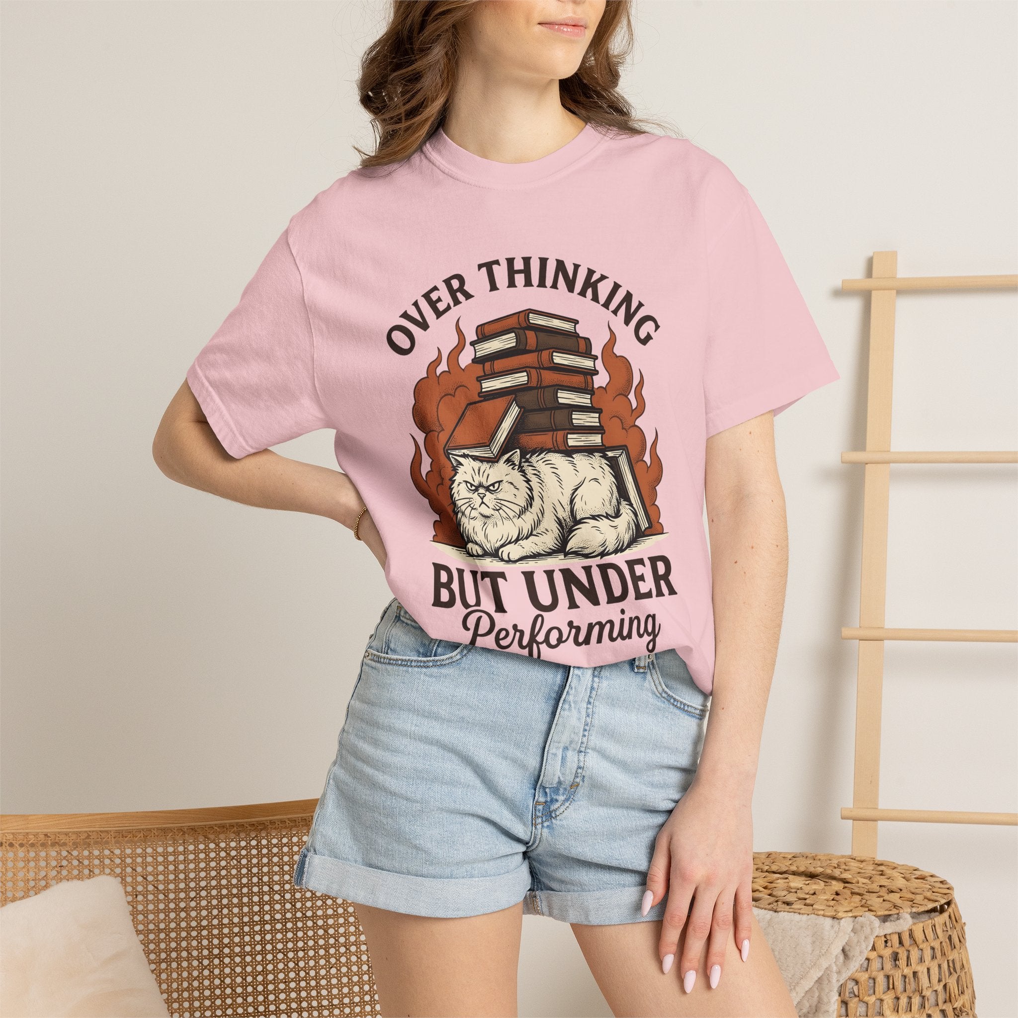 Grumpy Cat Shirt Cat Bookworm Gift Women Vintage Tee Kitty T-Shirt Feline Fan Retro Tshirt Bibliophile Graphic Hand Drawn Stacked Books