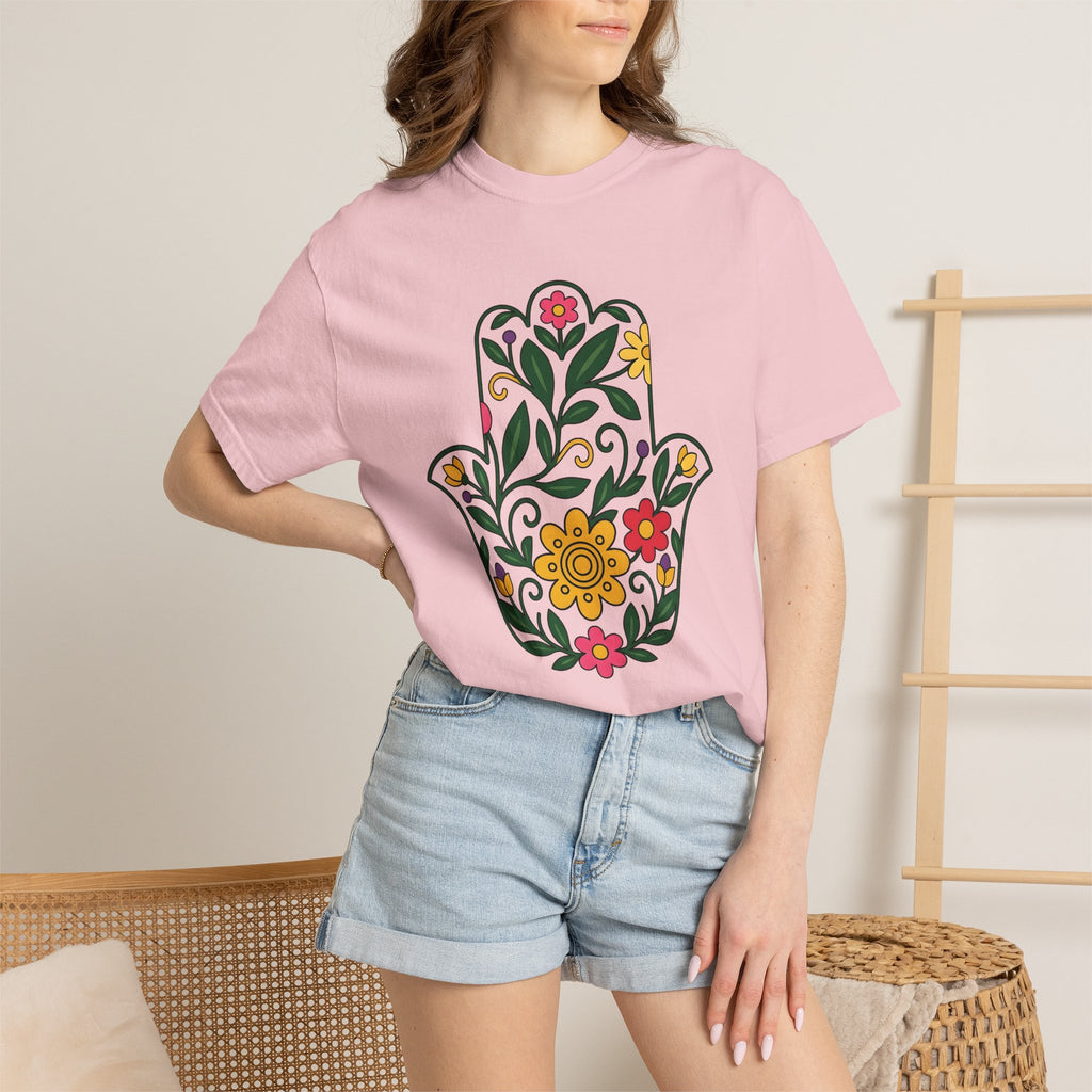 Floral Hamsa Shirt Valentine's Day Spiritual Gift Women Folk Art Tee Hamsa T-Shirt Valentine Fan Primitive Tshirt Mystical Graphic Boho