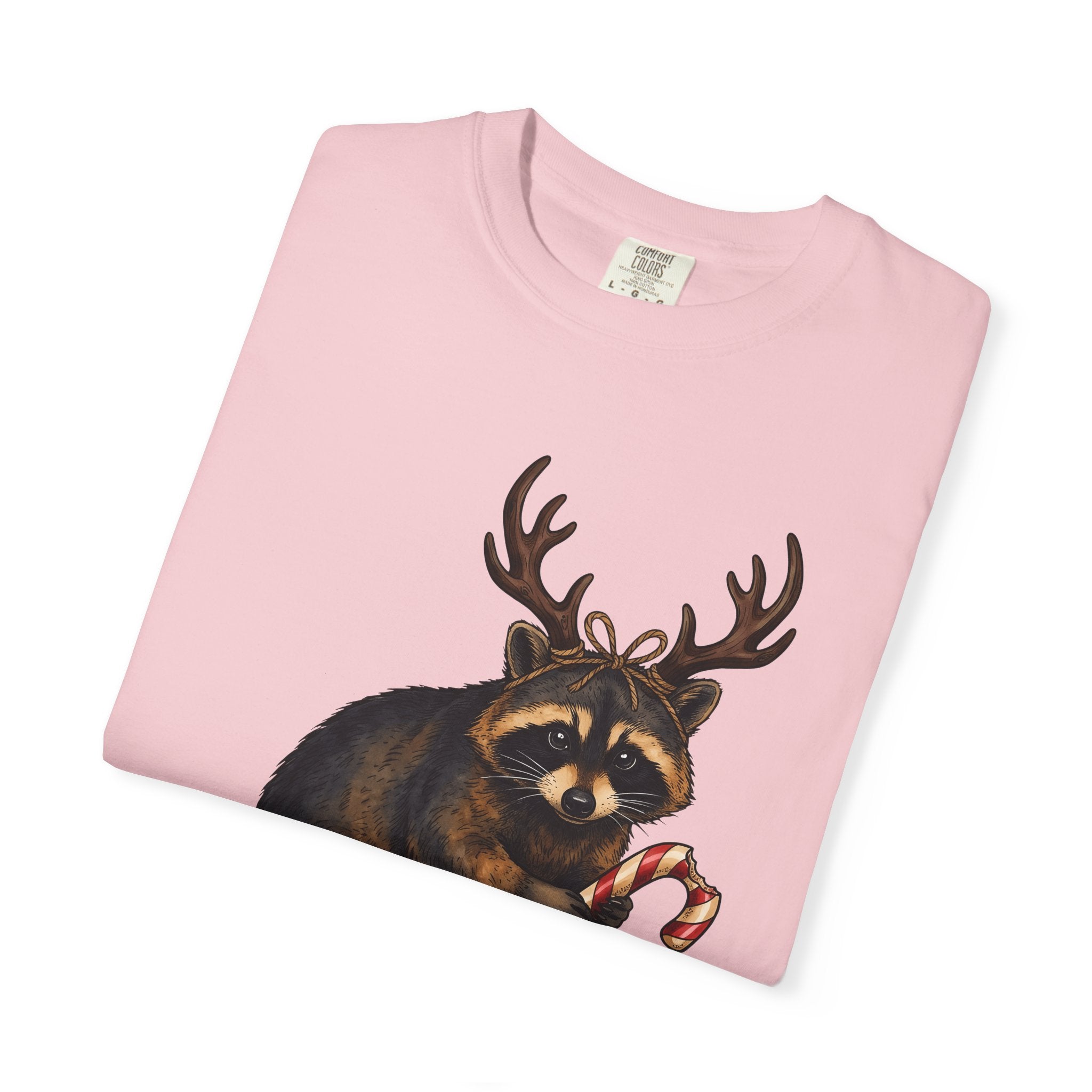 Raccoon Antlers Shirt Christmas Critter Gift Women Cartoon Tee Masked Bandit T-Shirt Xmas Fan Cartoonish Tshirt Creature Graphic Classic