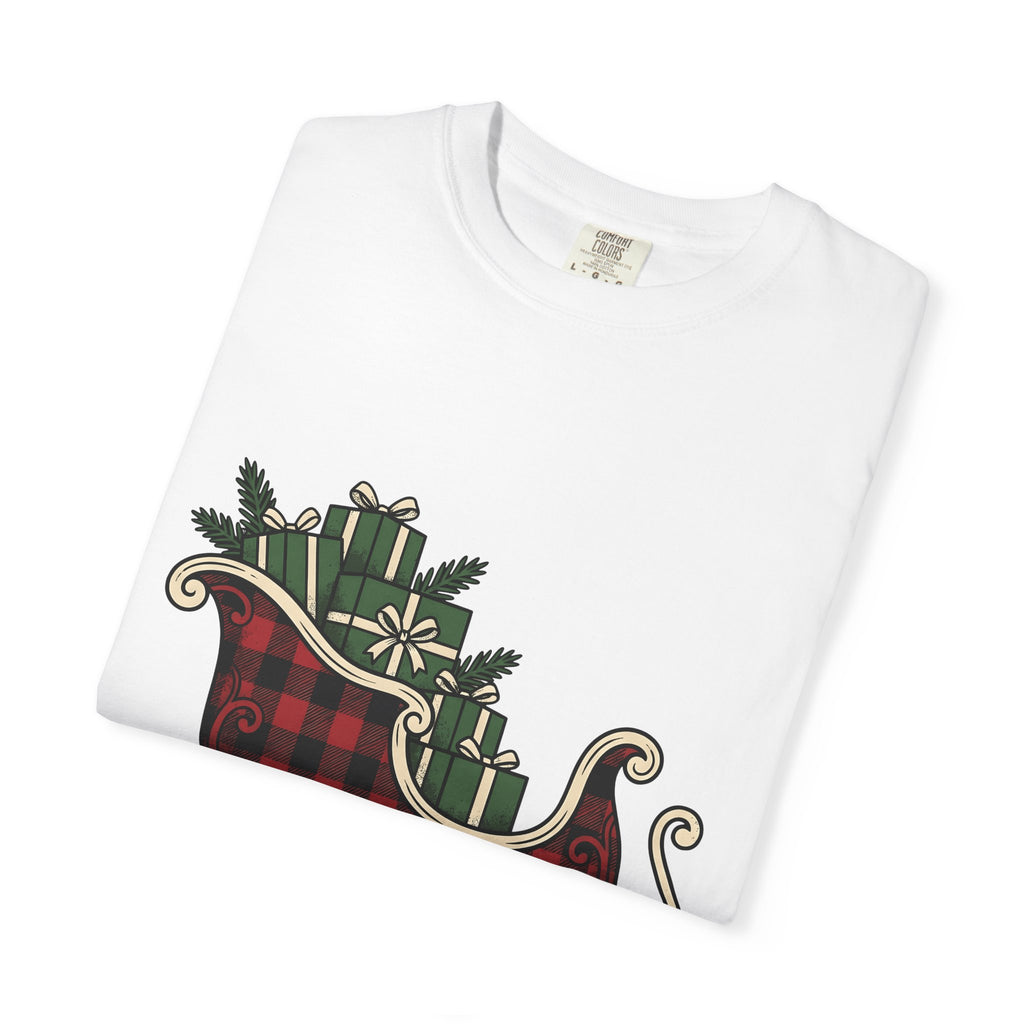 Checkered Sleigh Shirt Christmas Snow Gift Women Cabin Tee Sleigh Bell T-Shirt Xmas Fan Rustic Tshirt Frosty Graphic Country Wrapped Gifts