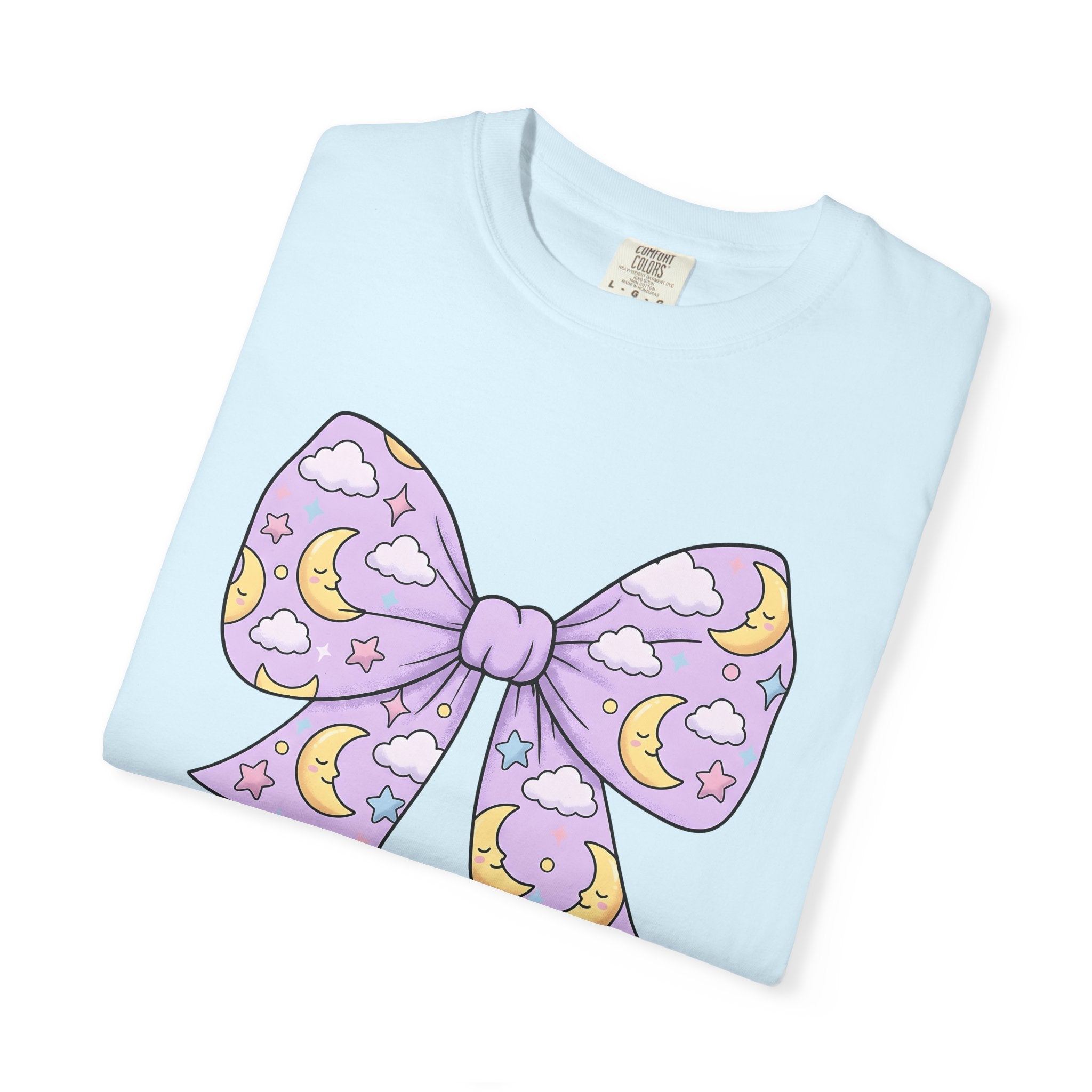 Night Bow Shirt Celestial Sweet Gift Women Hand Drawn Tee Bow Tie T-Shirt Galaxy Fan Illustrated Tshirt Cute Graphic Muted Glitter Tshirt