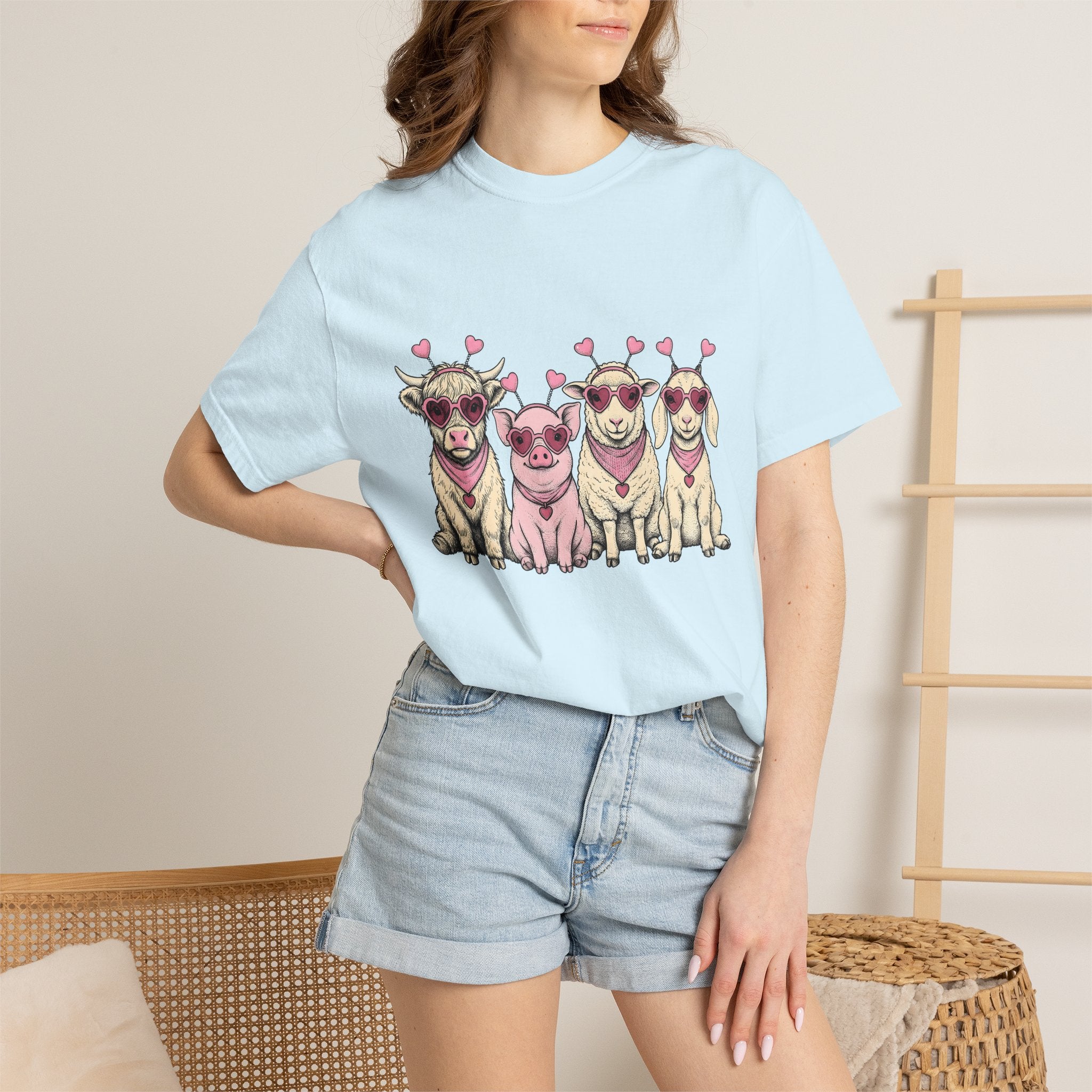 Barnyard Animals Shirt St Valentines Day Pets Gift Women Sketch Tee Farm Animals T-Shirt Valentine Fan Drawings Tshirt Animal Graphic Retro