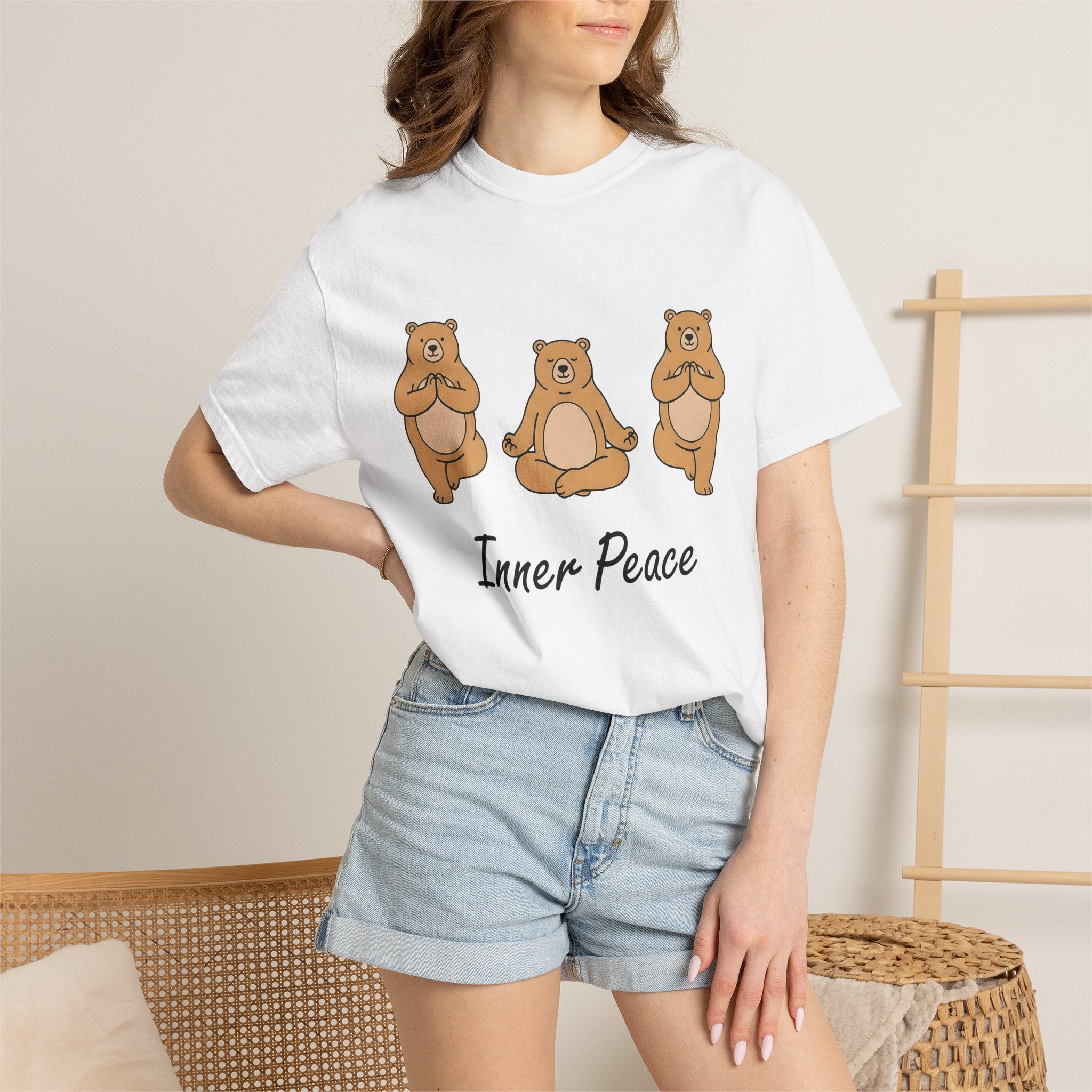 Meditation Bear Shirt Yoga Wildlife Gift Women Kawaii Tee Bear T-Shirt Yoga Enthusiast Cute Tshirt Animal Graphic Simple Zen Pose Tshirt