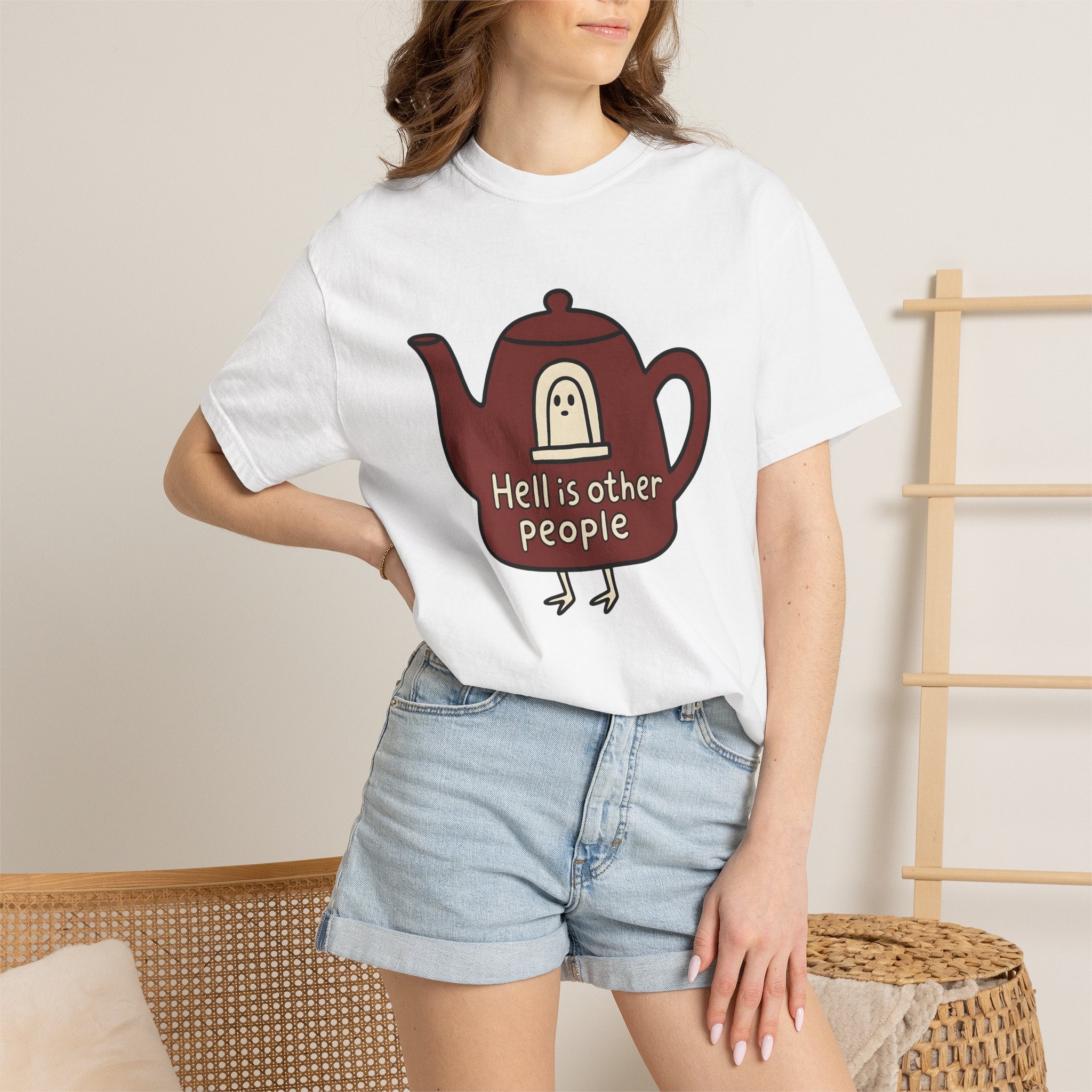 Tea Kettle Icon Shirt Boho Chic Gag Gift Women Line Art Tee Kettle T-Shirt Bohemian Fan Minimalist Tshirt Joke Graphic Basic Apparition