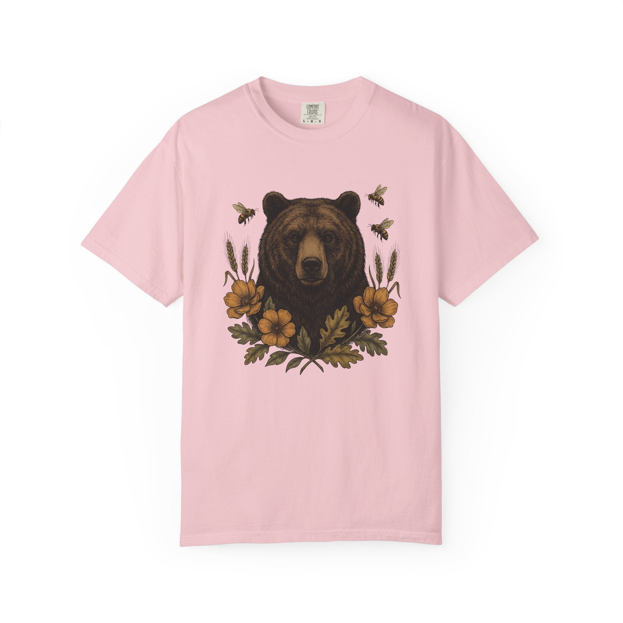 Bear Floral Shirt Animals Nature Gift Women Vintage Tee Ursa T-Shirt Wildlife Fan Retro Tshirt Environmental Graphic Hand Drawn Bees Tshirt