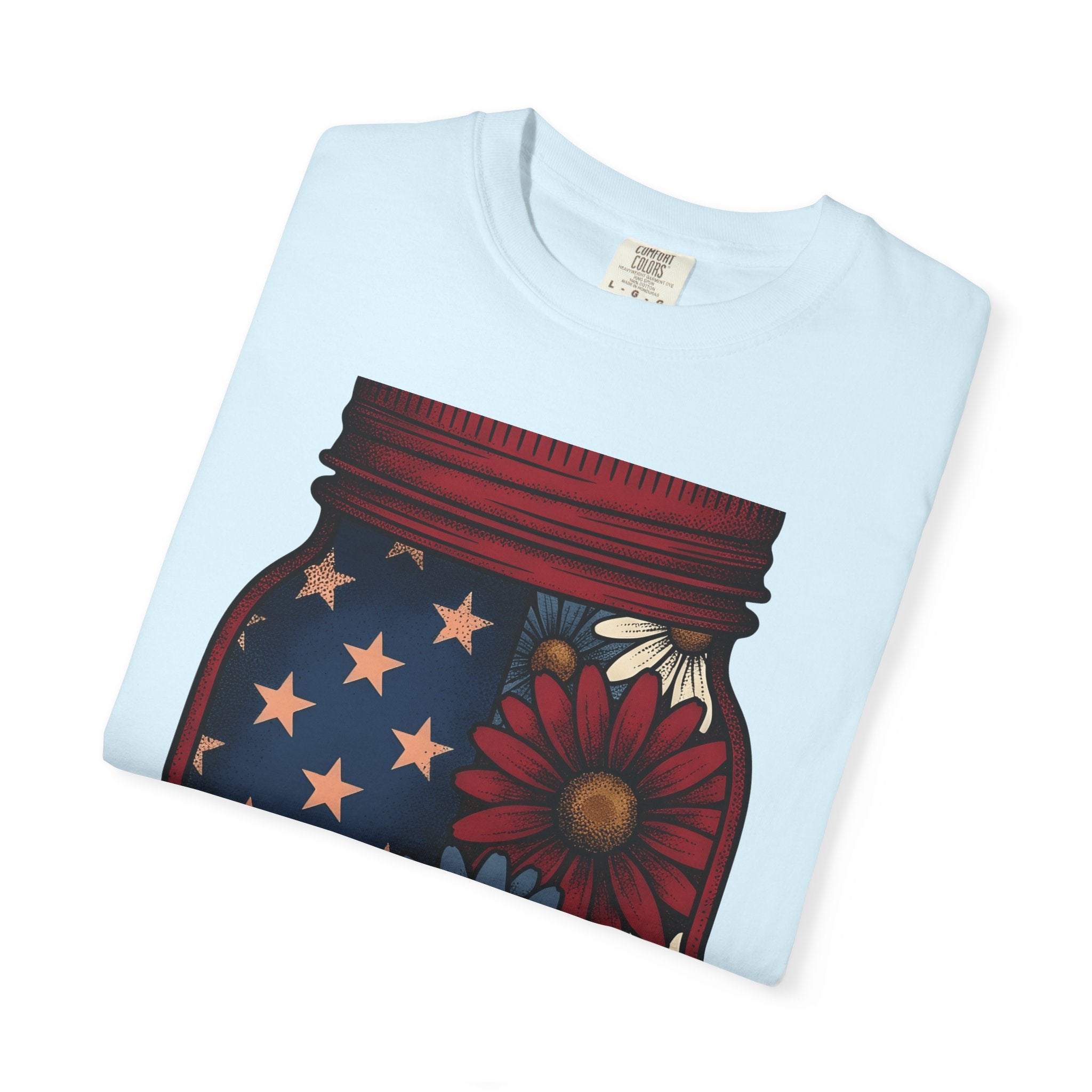 Jar Bouquet Shirt America Freedom Gift Women Old-Fashioned Tee Flower Arrangement T-Shirt Patriot Fan Vintage Tshirt Liberty Graphic Outline