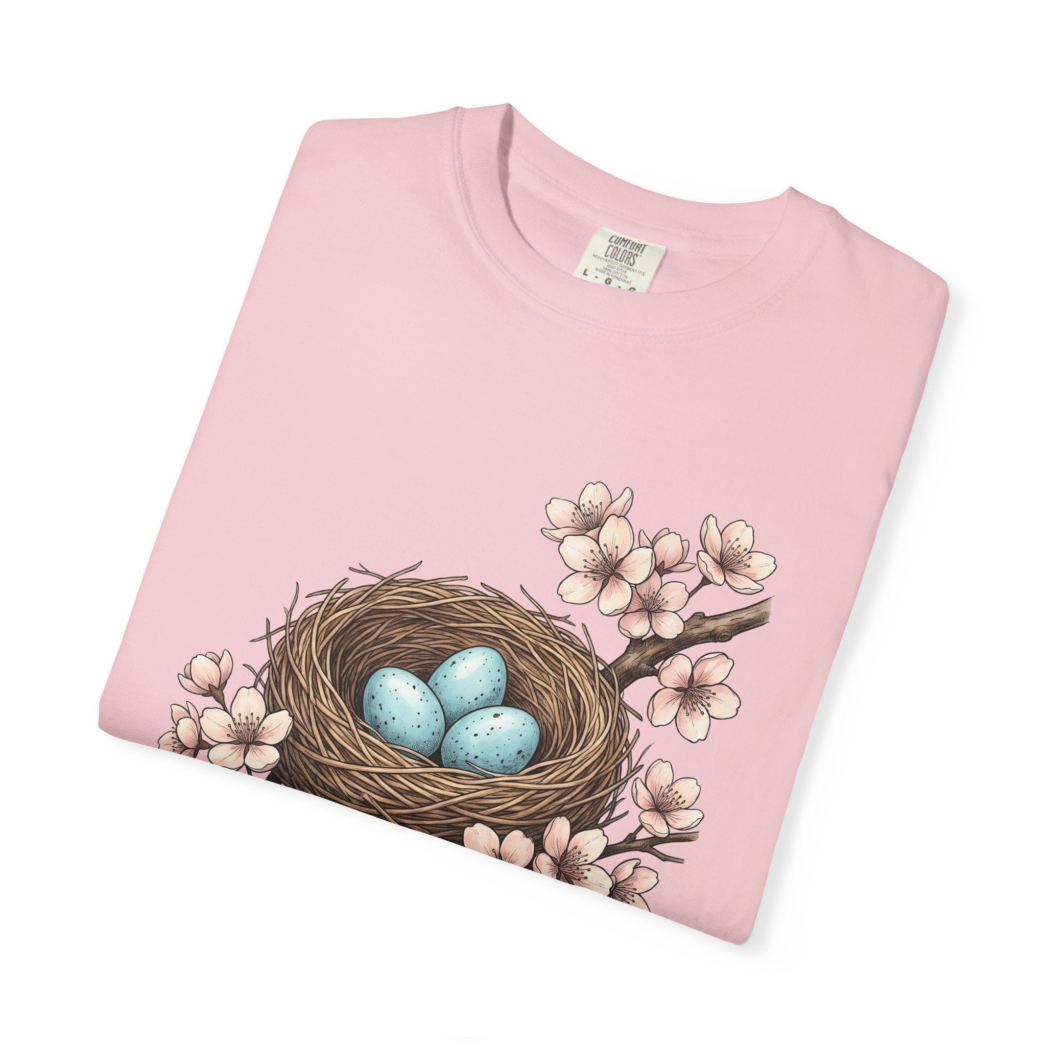 Bird Nest Shirt Easter Spring Gift Women Botanical Tee Nest T-Shirt Easter Fan Botanical Illustration Spring Graphic Vintage Cherry Blossoms