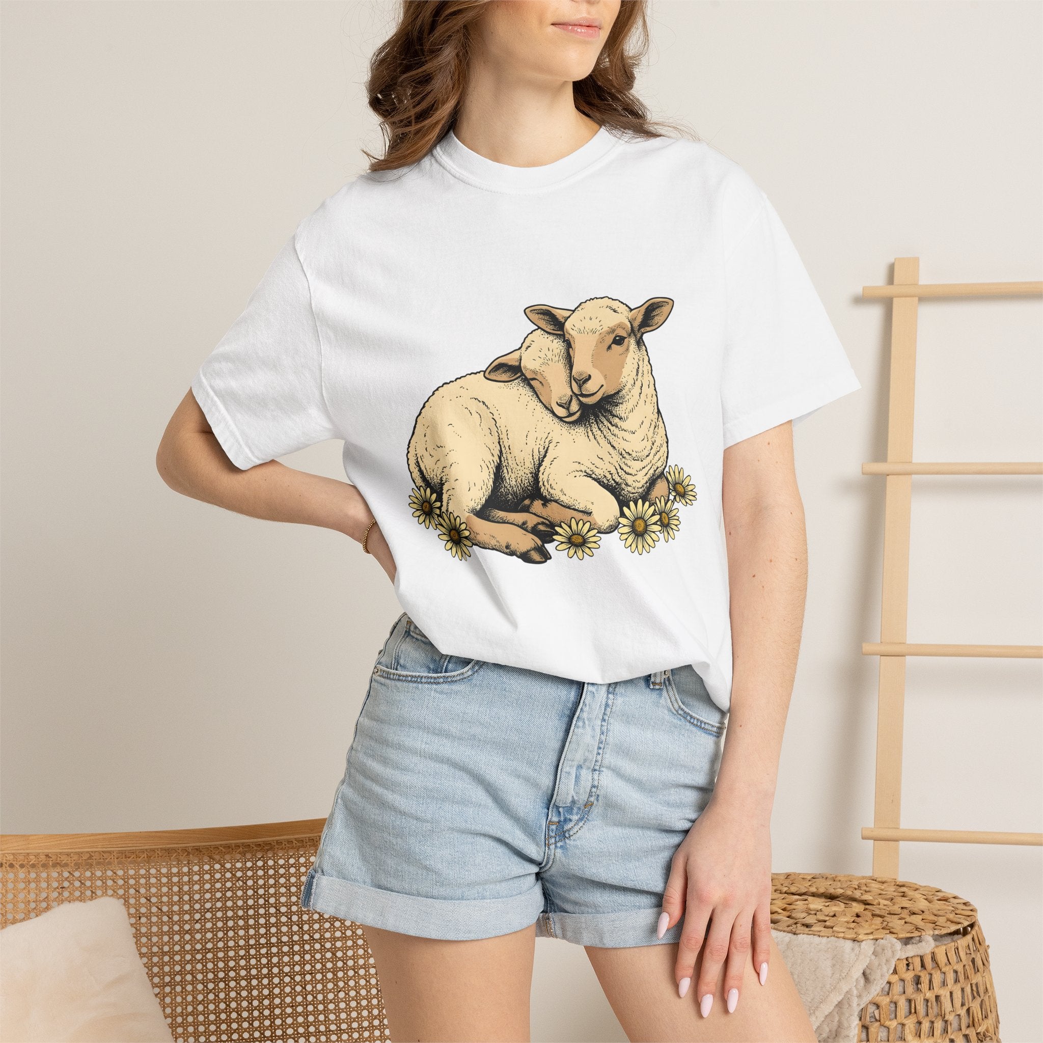 Young Lambs Shirt Easter Pets Gift Women Line Art Tee Lamb T-Shirt Easter Fan Baby Sheep Tshirt Animal Graphic Classic Flower Bouquet Tshirt