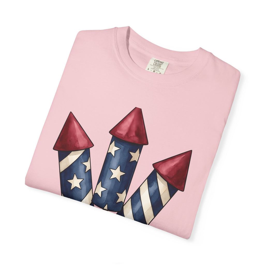 Firework Rockets Shirt 4th Of July Americana Gift Women Watercolor Tee Fireworks T-Shirt Patriotic Fan Pyrotechnics Tshirt American Graphic